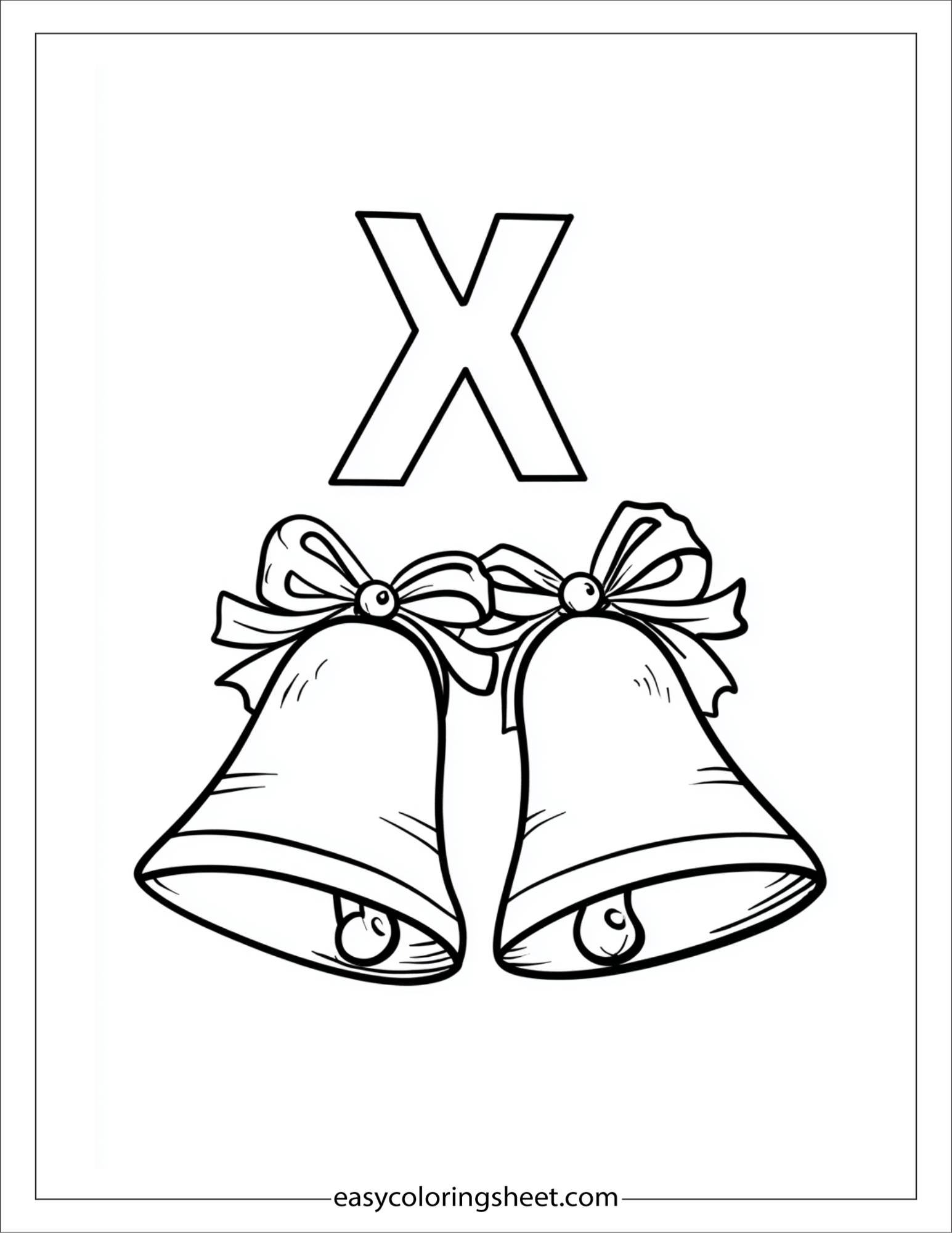 alphabet X xmas bells coloring page
