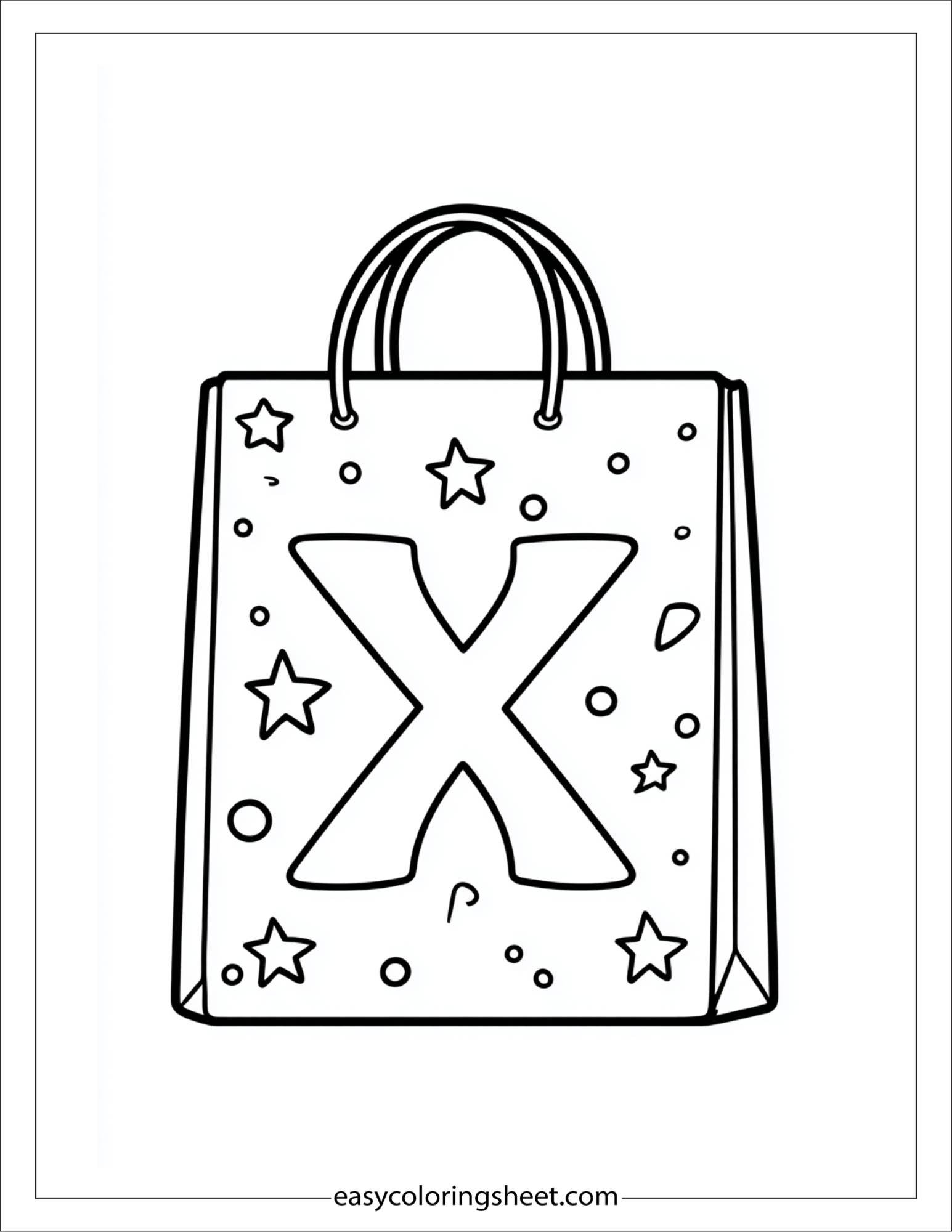 alphabet X xmas gift bag coloring page
