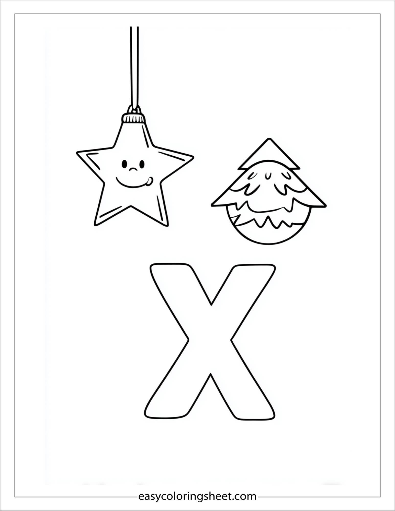 alphabet X xmas star coloring page