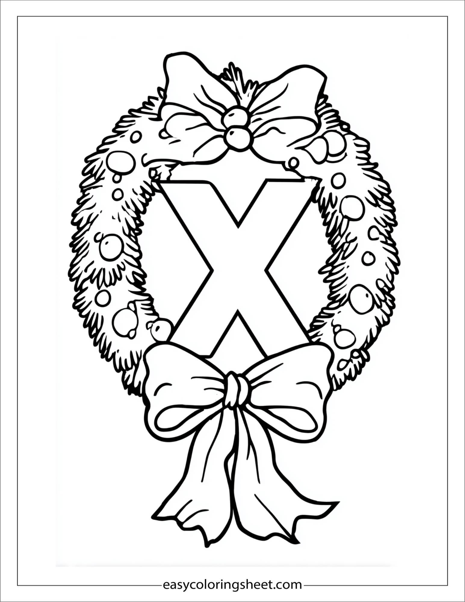 alphabet X xmas wreath coloring page