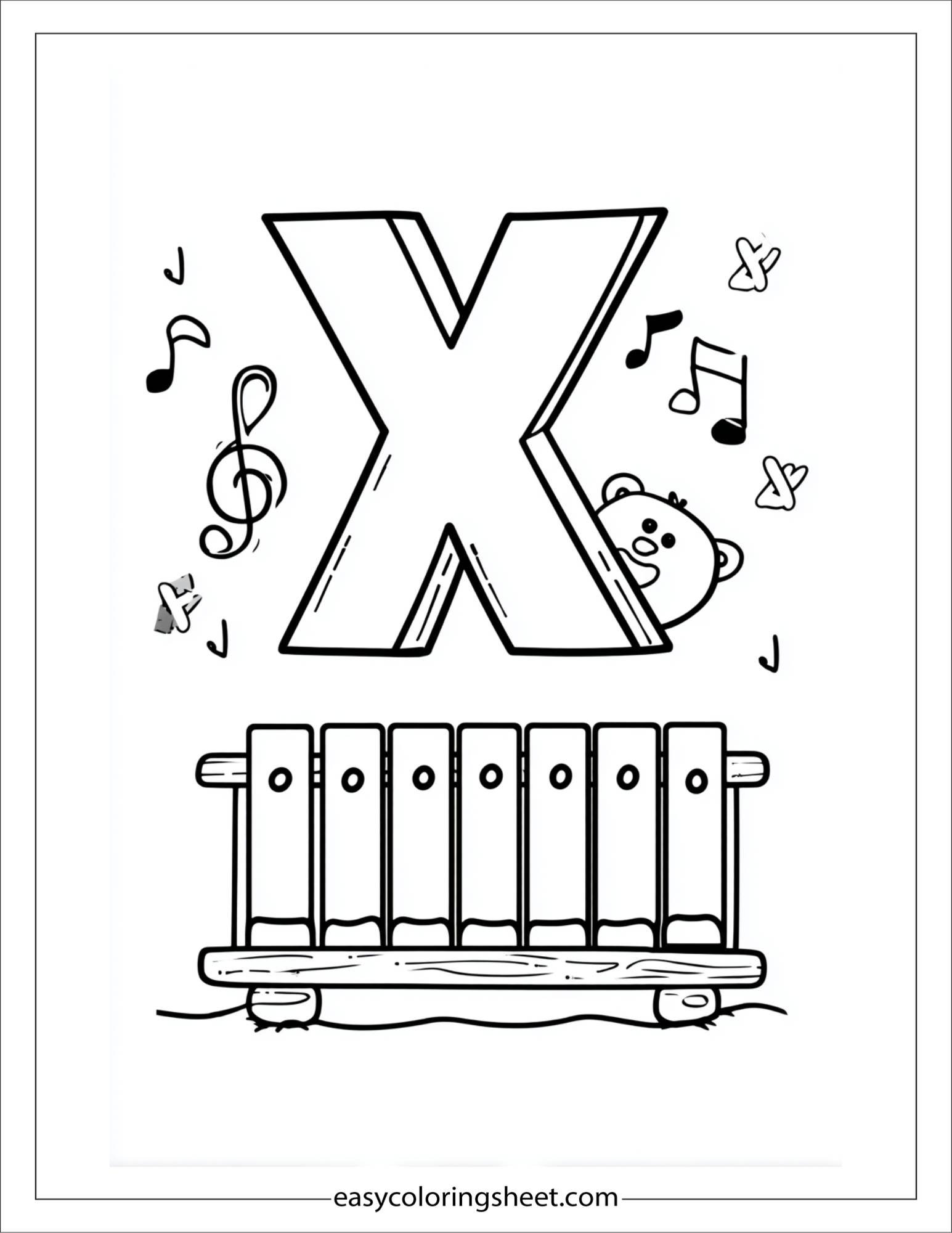 alphabet X xylophone coloring page