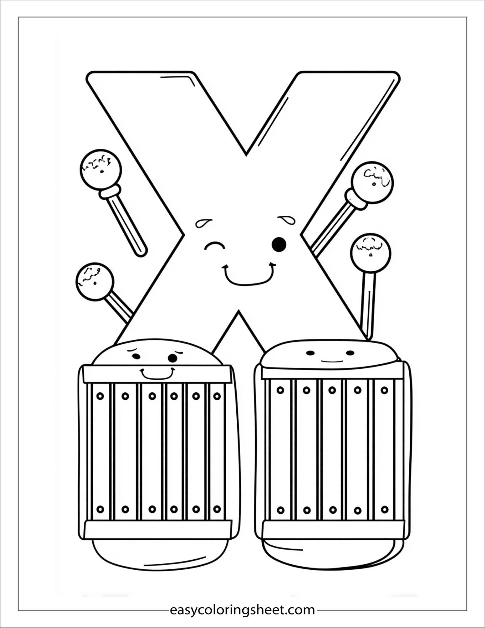alphabet X xylophone music coloring page