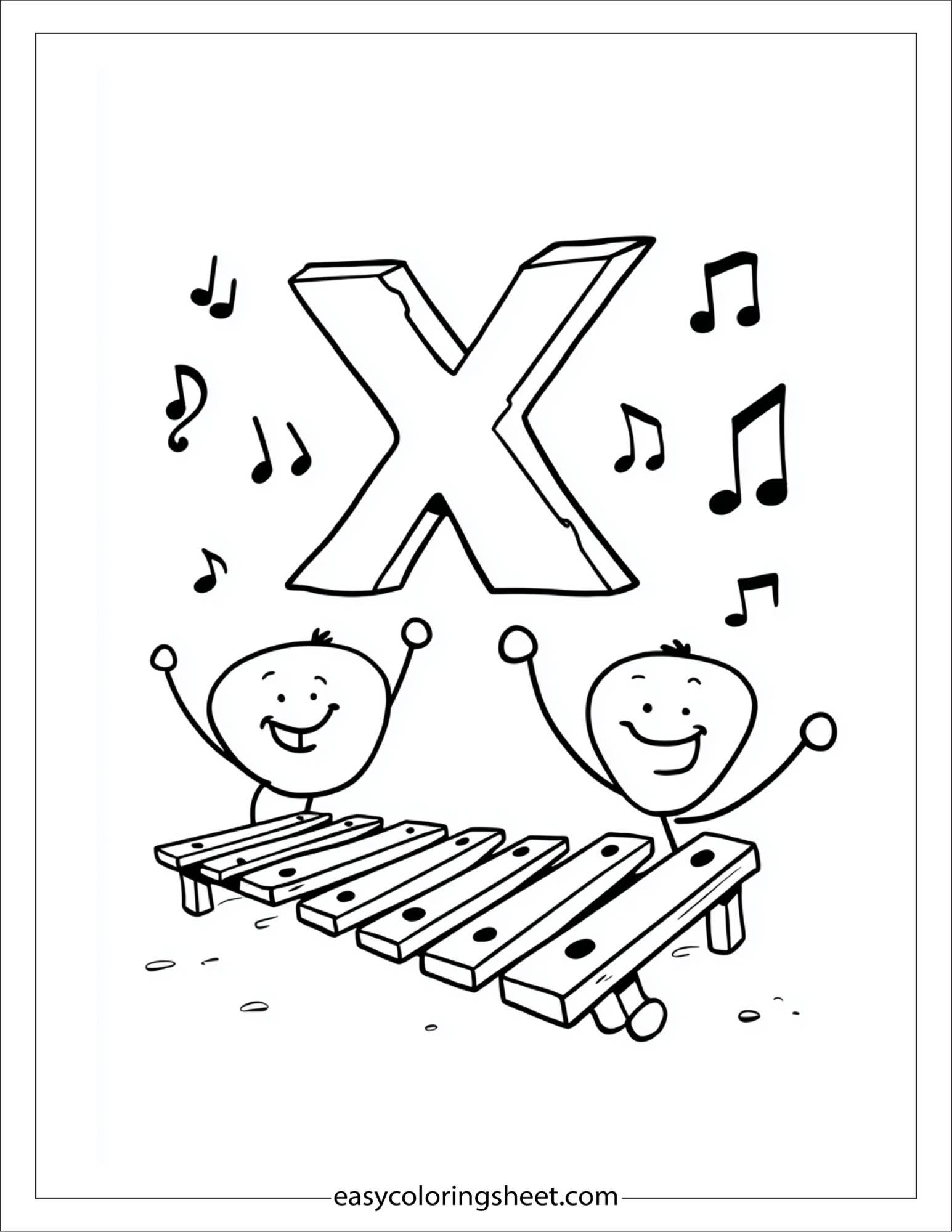 alphabet X xylophone notes coloring page