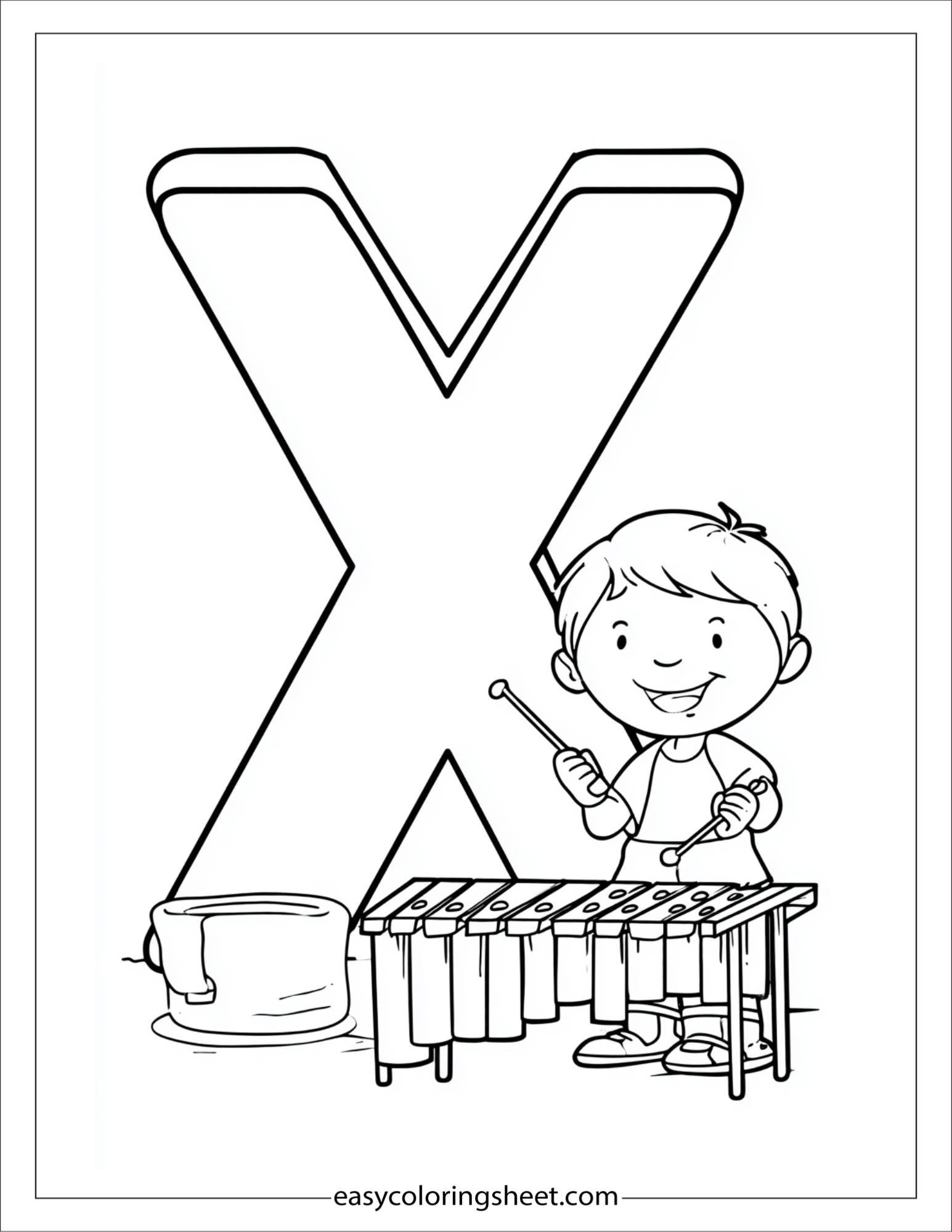 alphabet X xylophone player coloring page