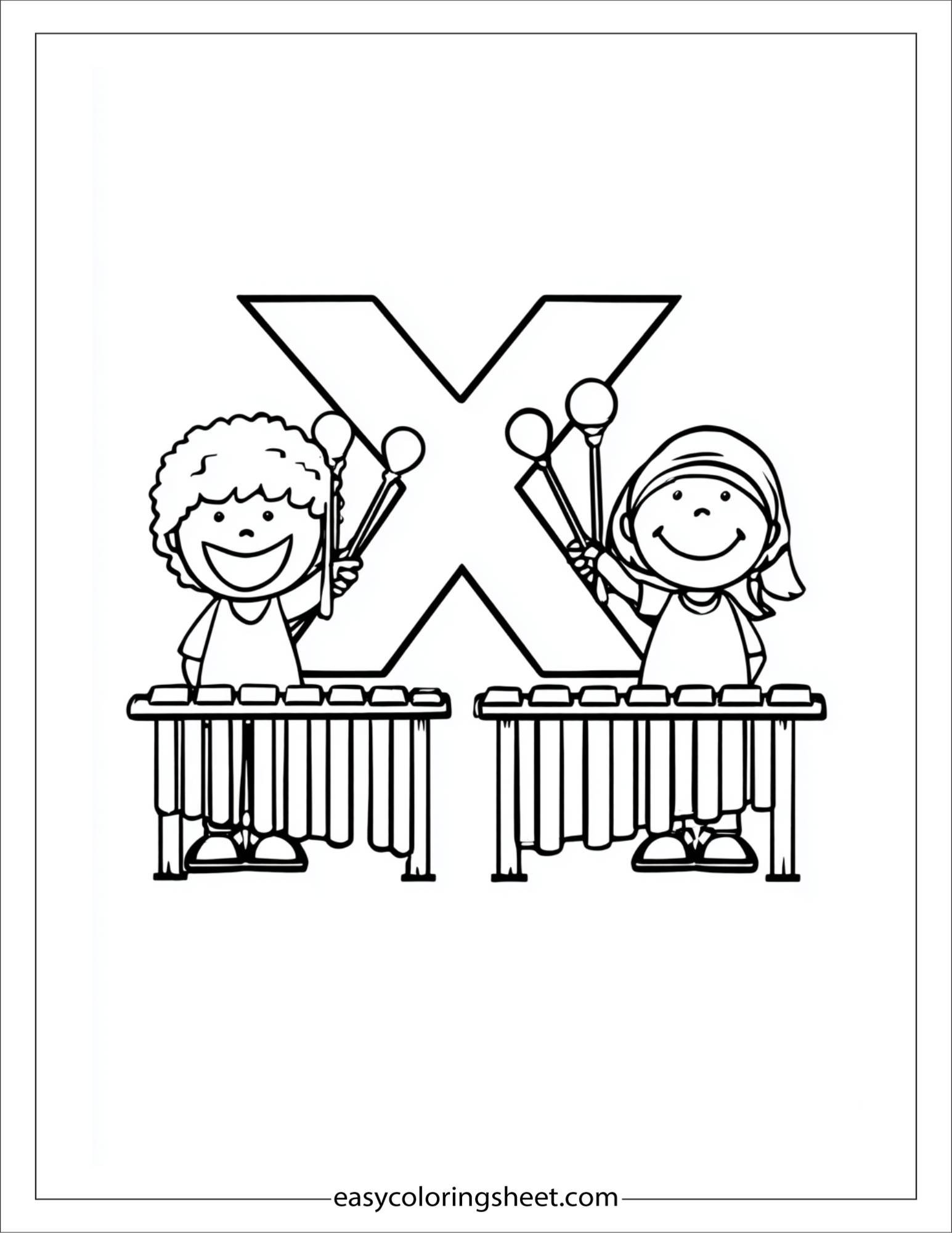 alphabet X xylophone sticks coloring page