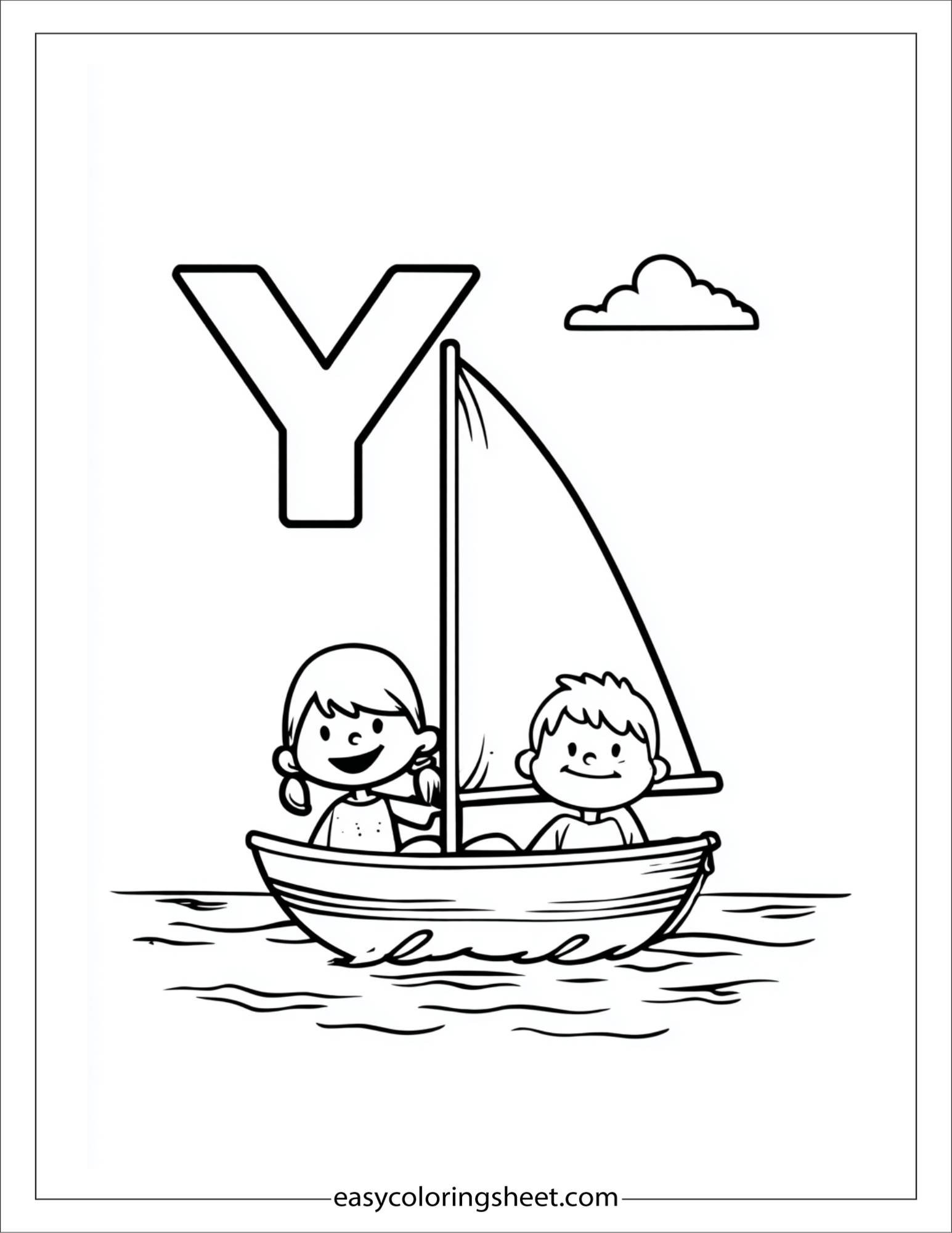 alphabet Y yacht coloring page
