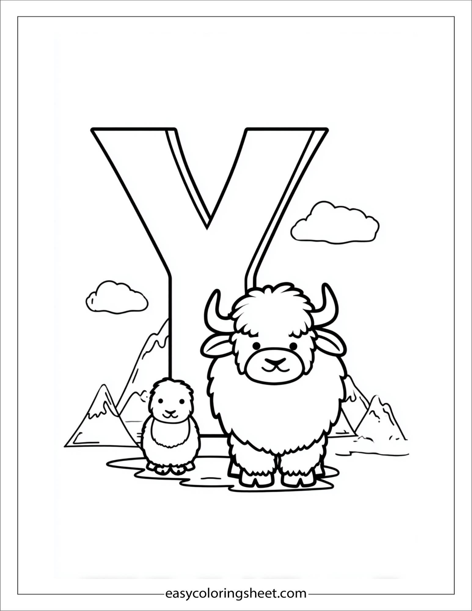 alphabet Y yak coloring page