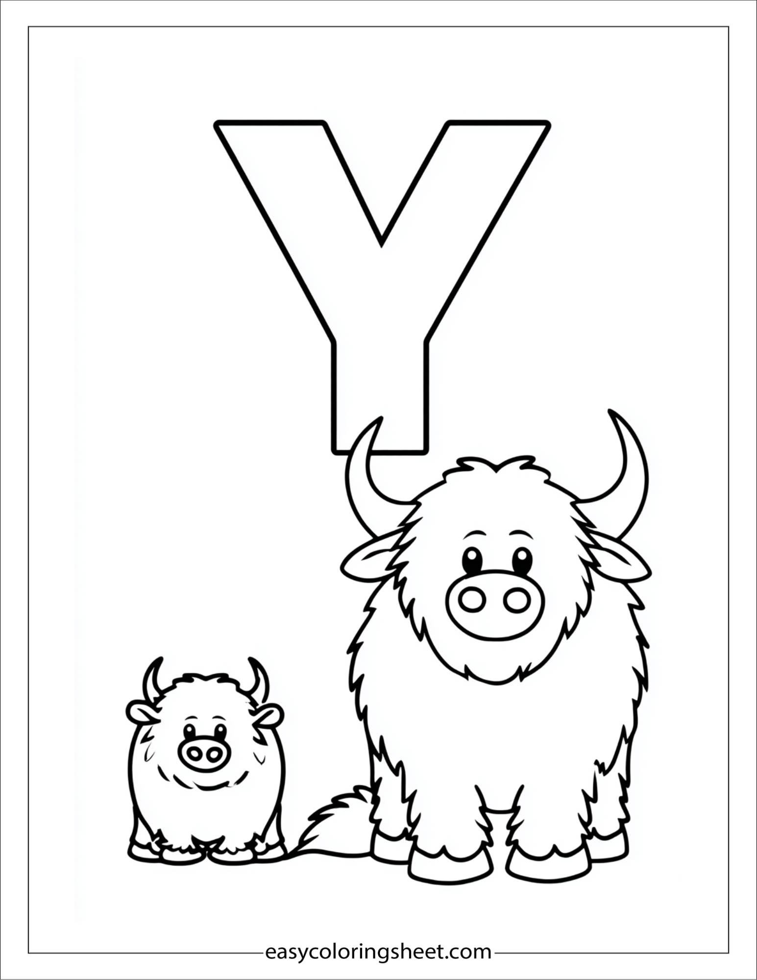 alphabet Y yak family coloring page