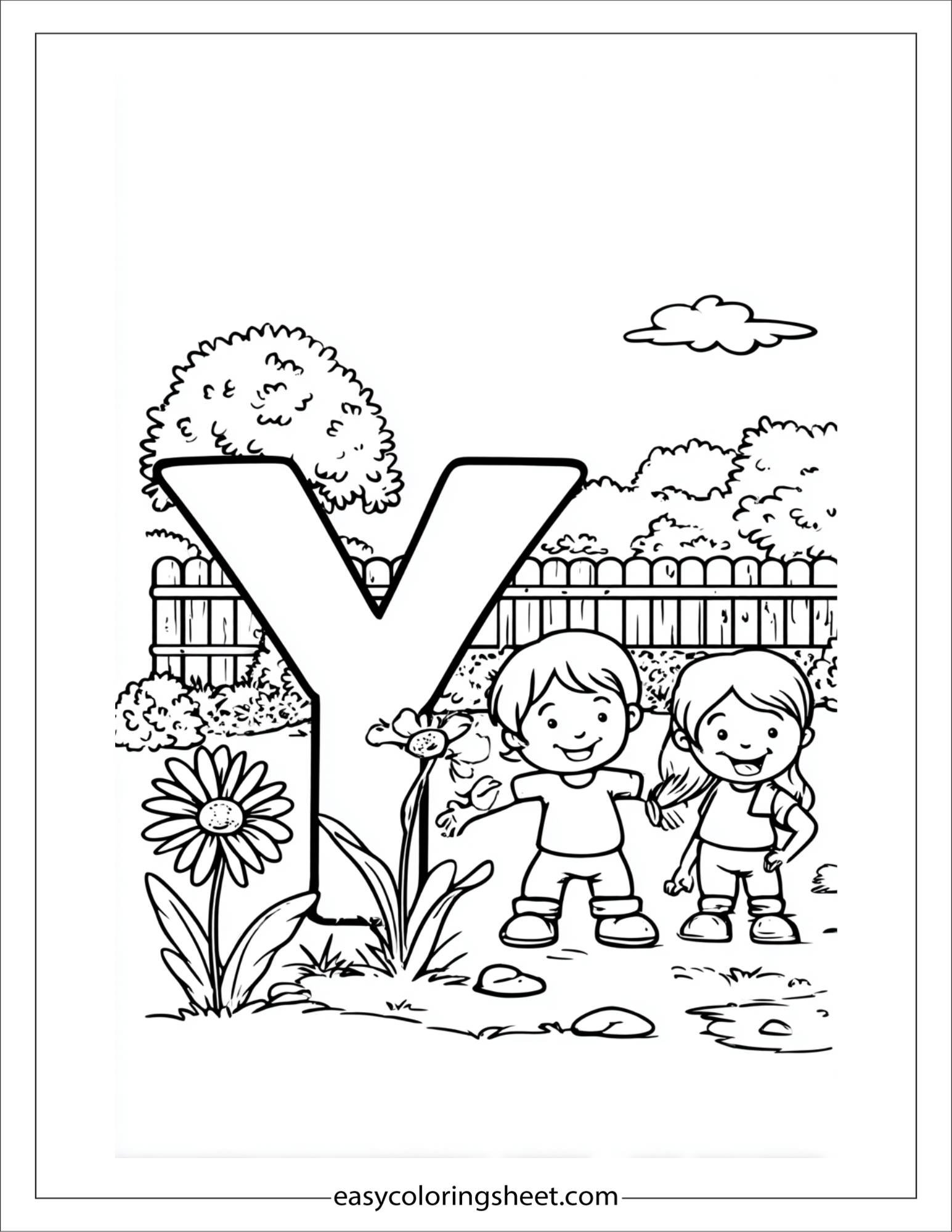 alphabet Y yard coloring page