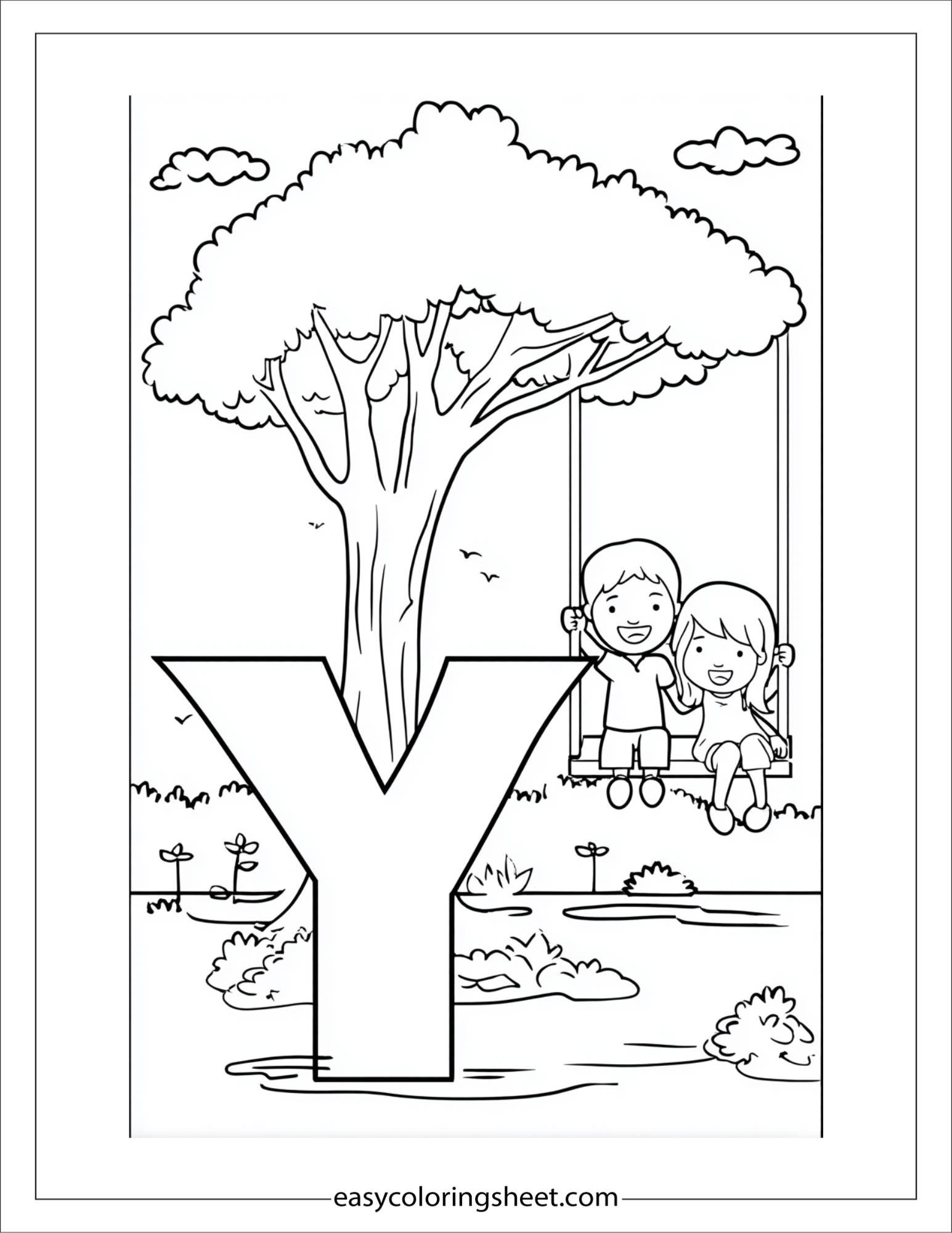 alphabet Y yard swing coloring page