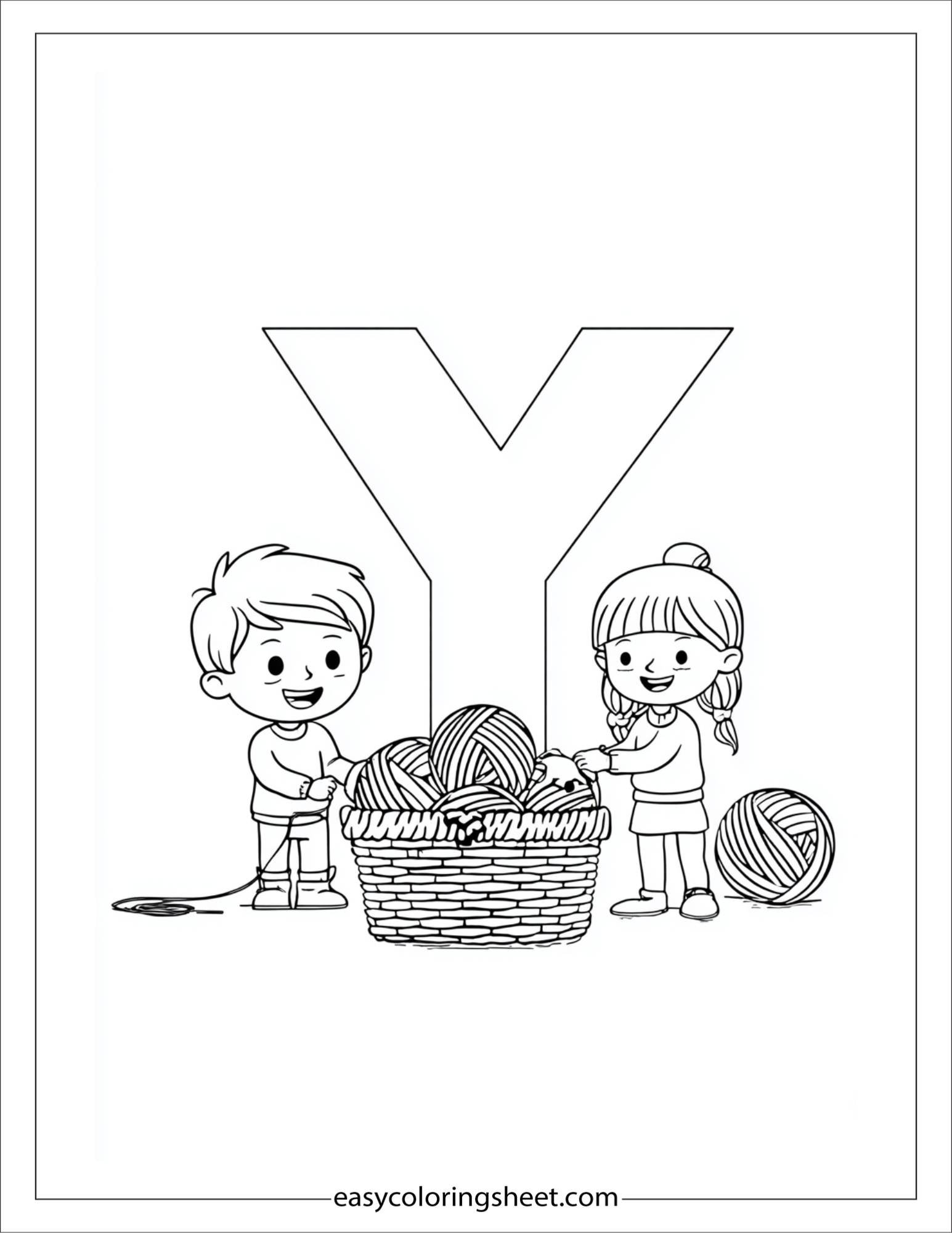 alphabet Y yarn basket coloring page