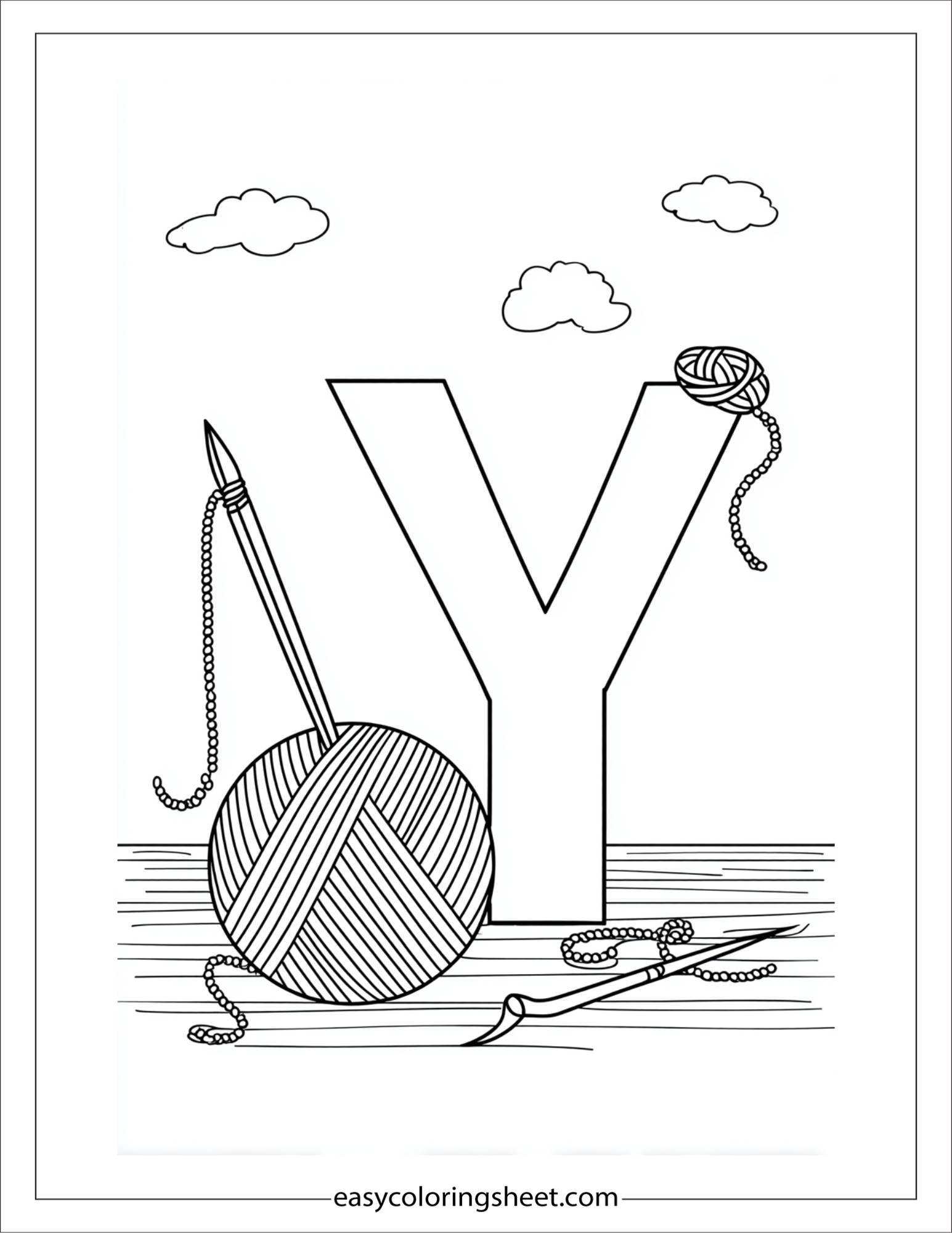 alphabet Y yarn coloring page