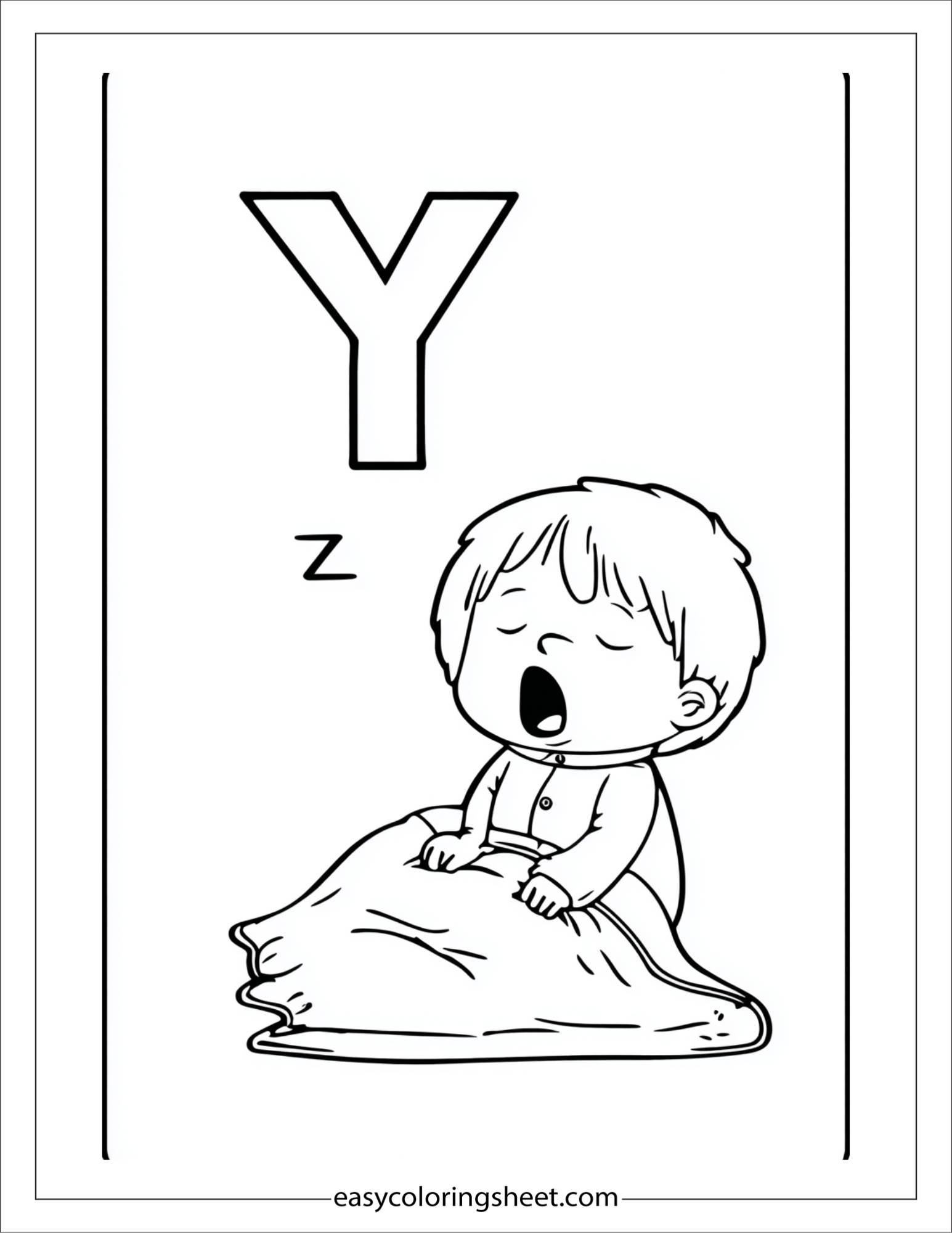 alphabet Y yawn baby coloring page