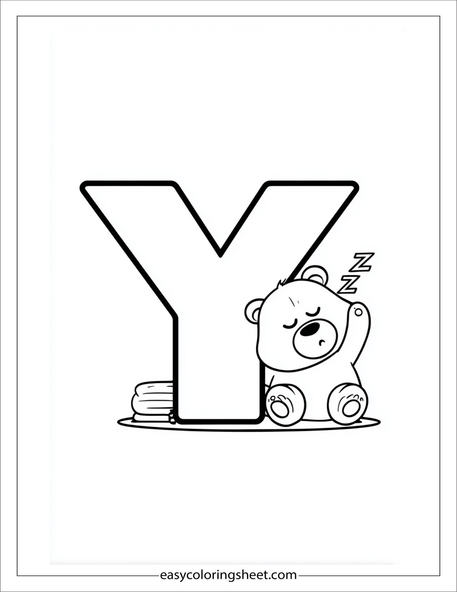 alphabet Y yawn bear coloring page