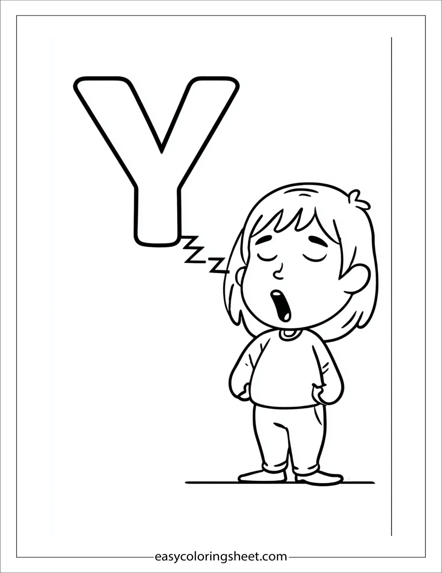 alphabet Y yawn coloring page