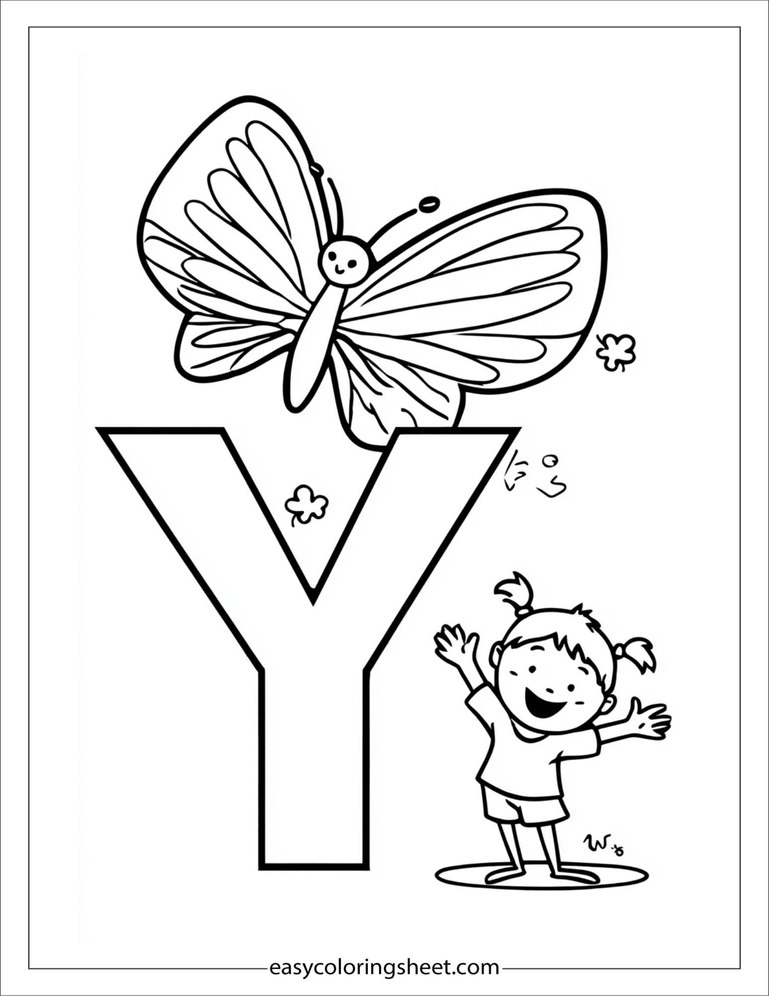 alphabet Y yellow butterfly coloring page