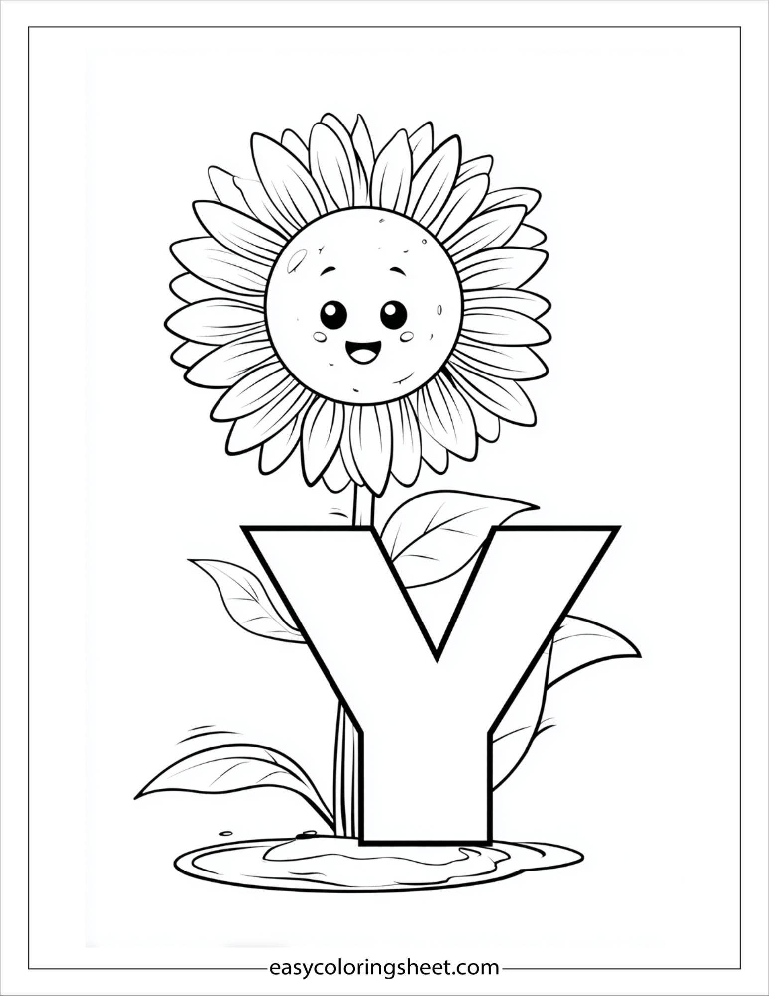 alphabet Y yellow flower coloring page