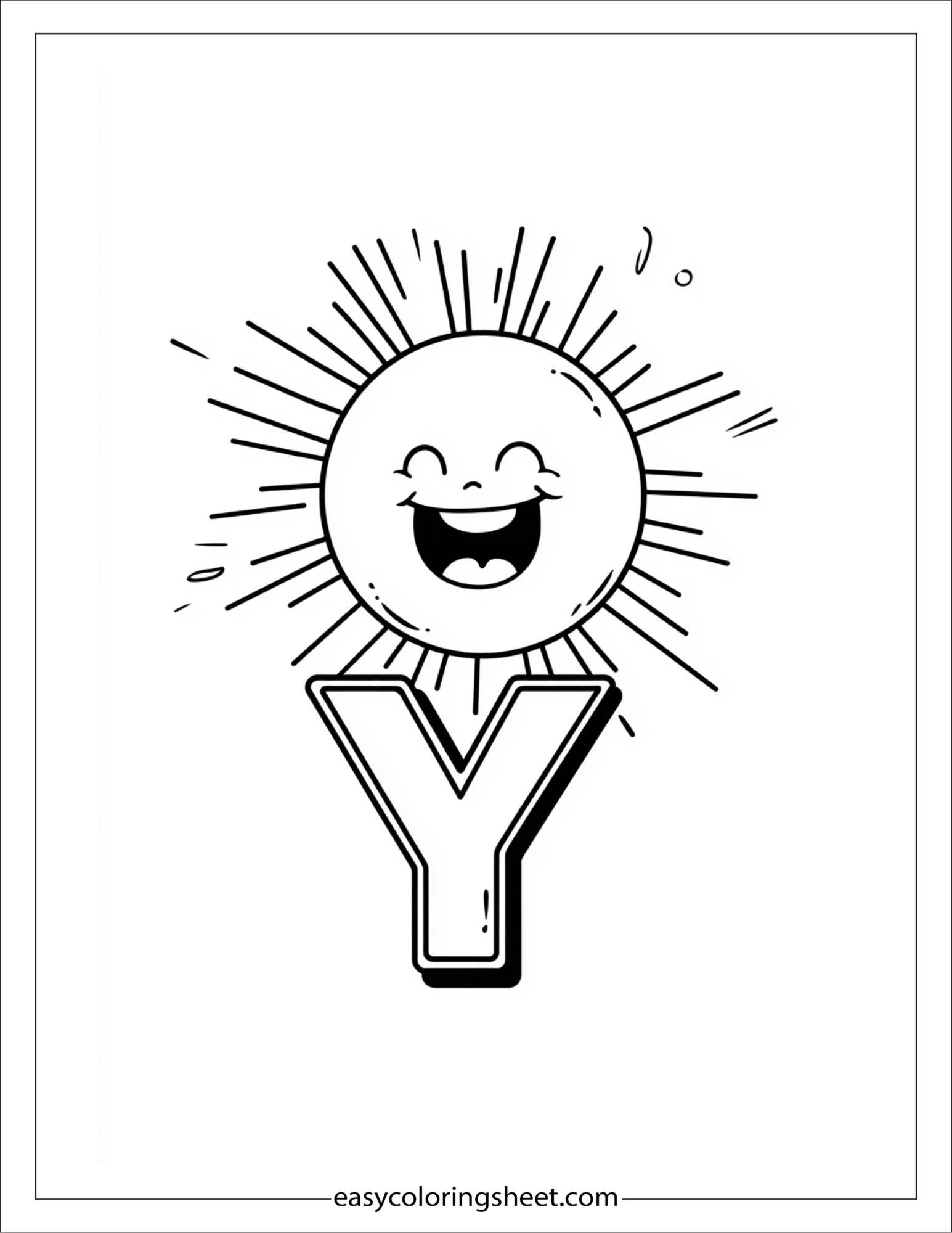 alphabet Y yellow sun coloring page