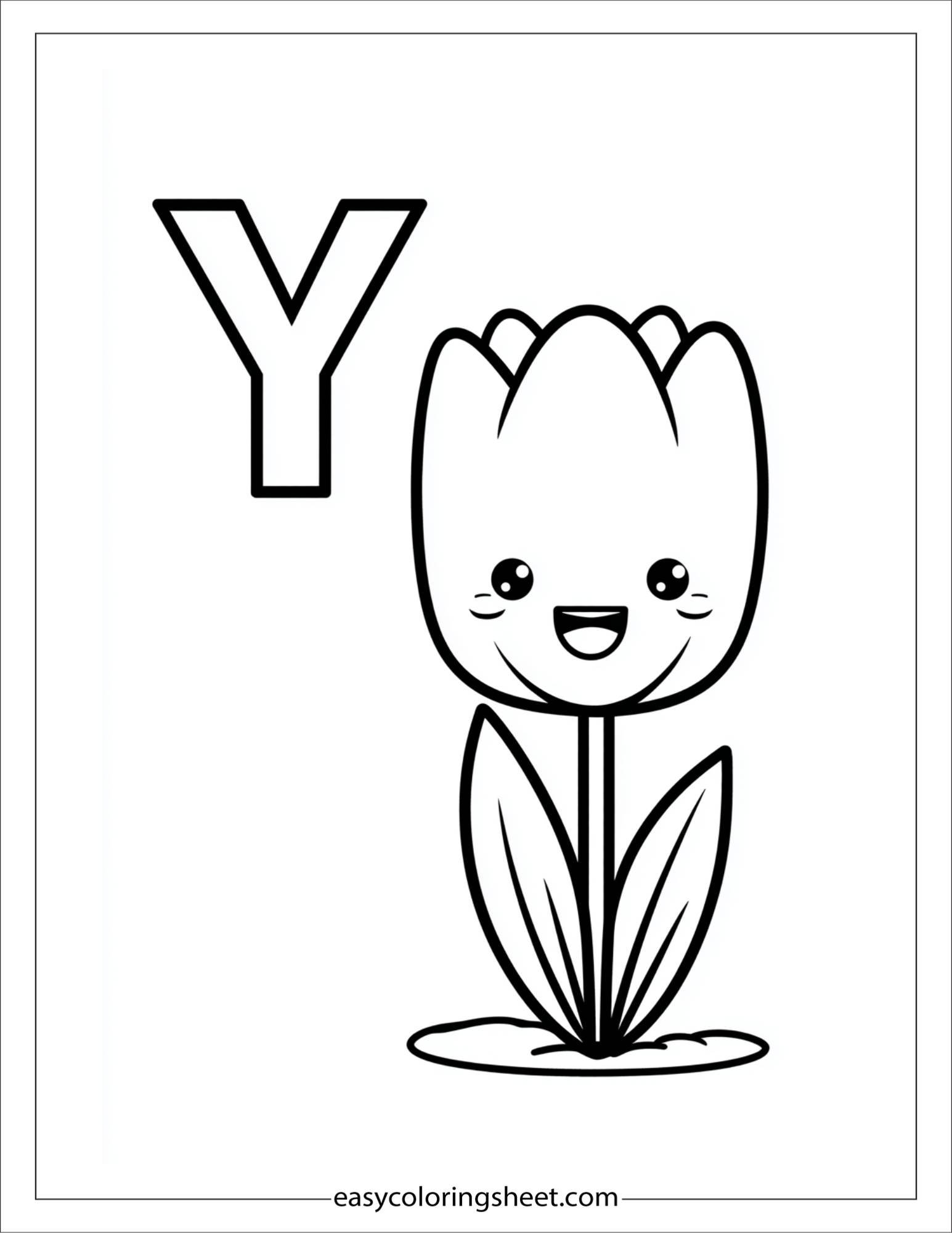 alphabet Y yellow tulip coloring page