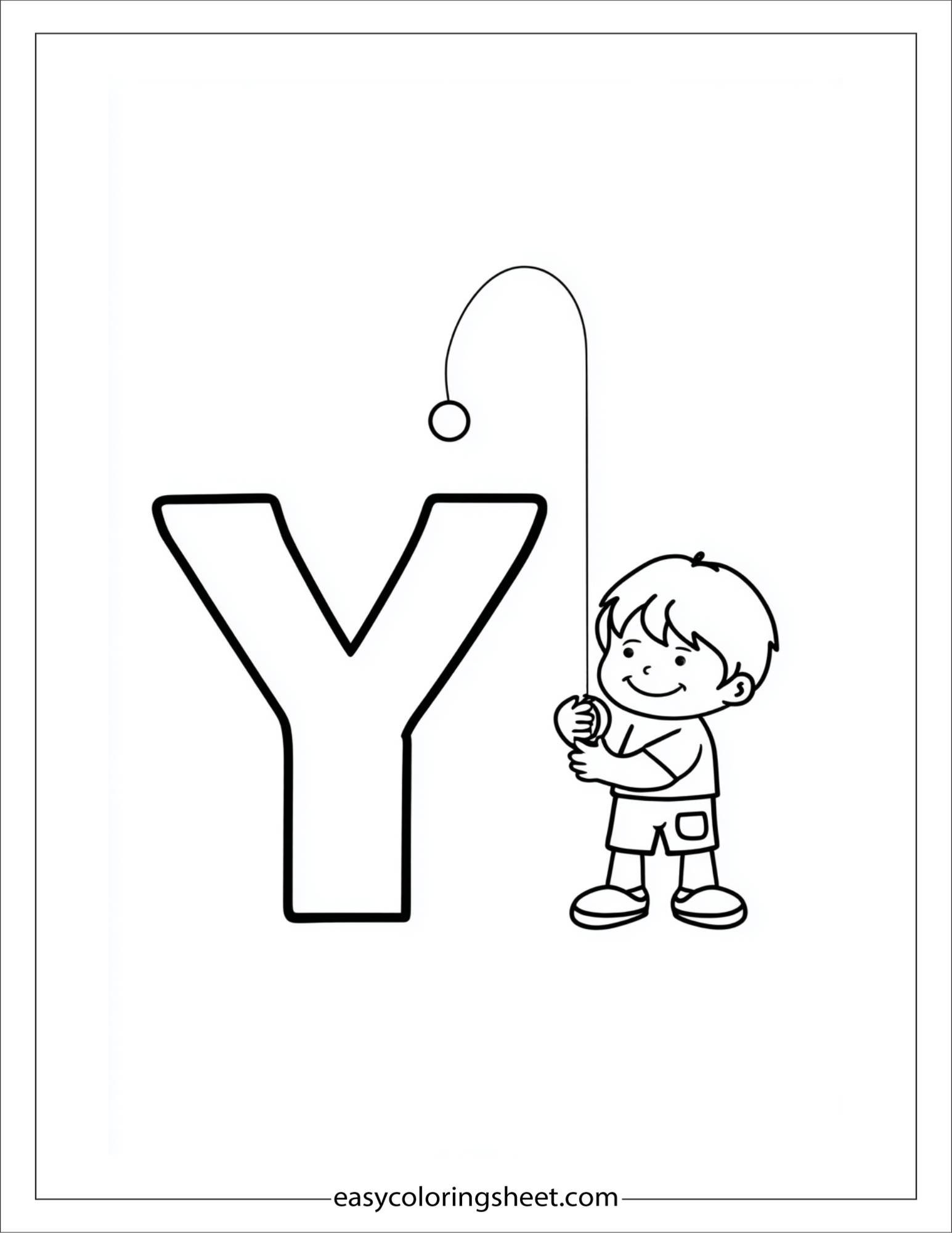 alphabet Y yo-yo player coloring page