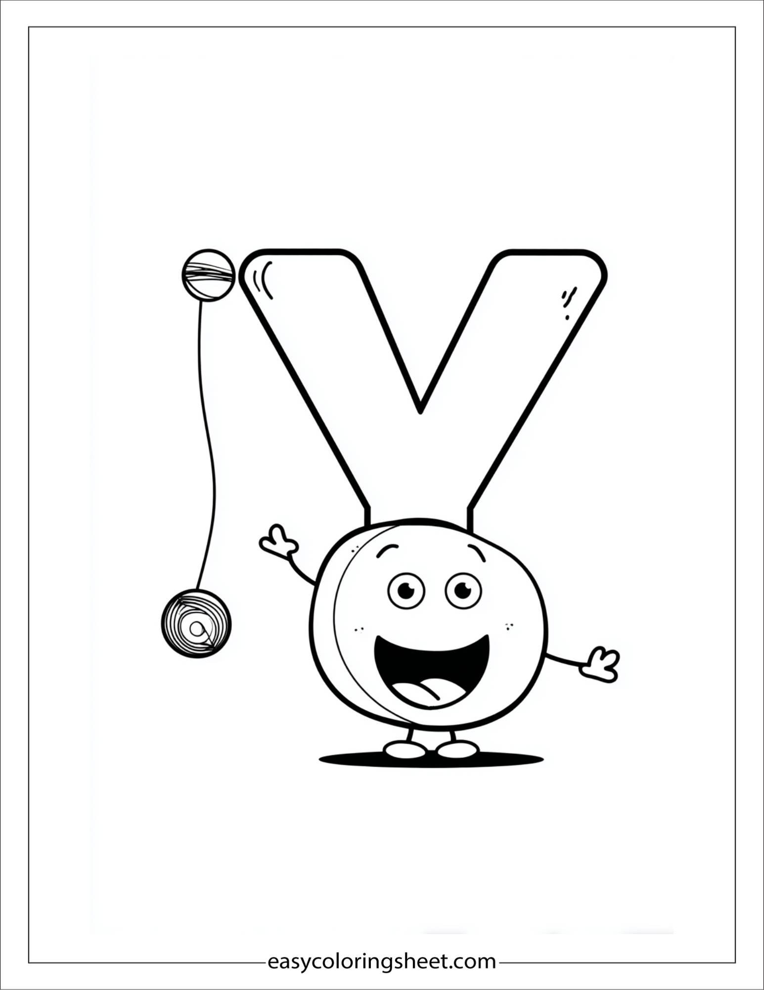 alphabet Y yo-yo smiling coloring page