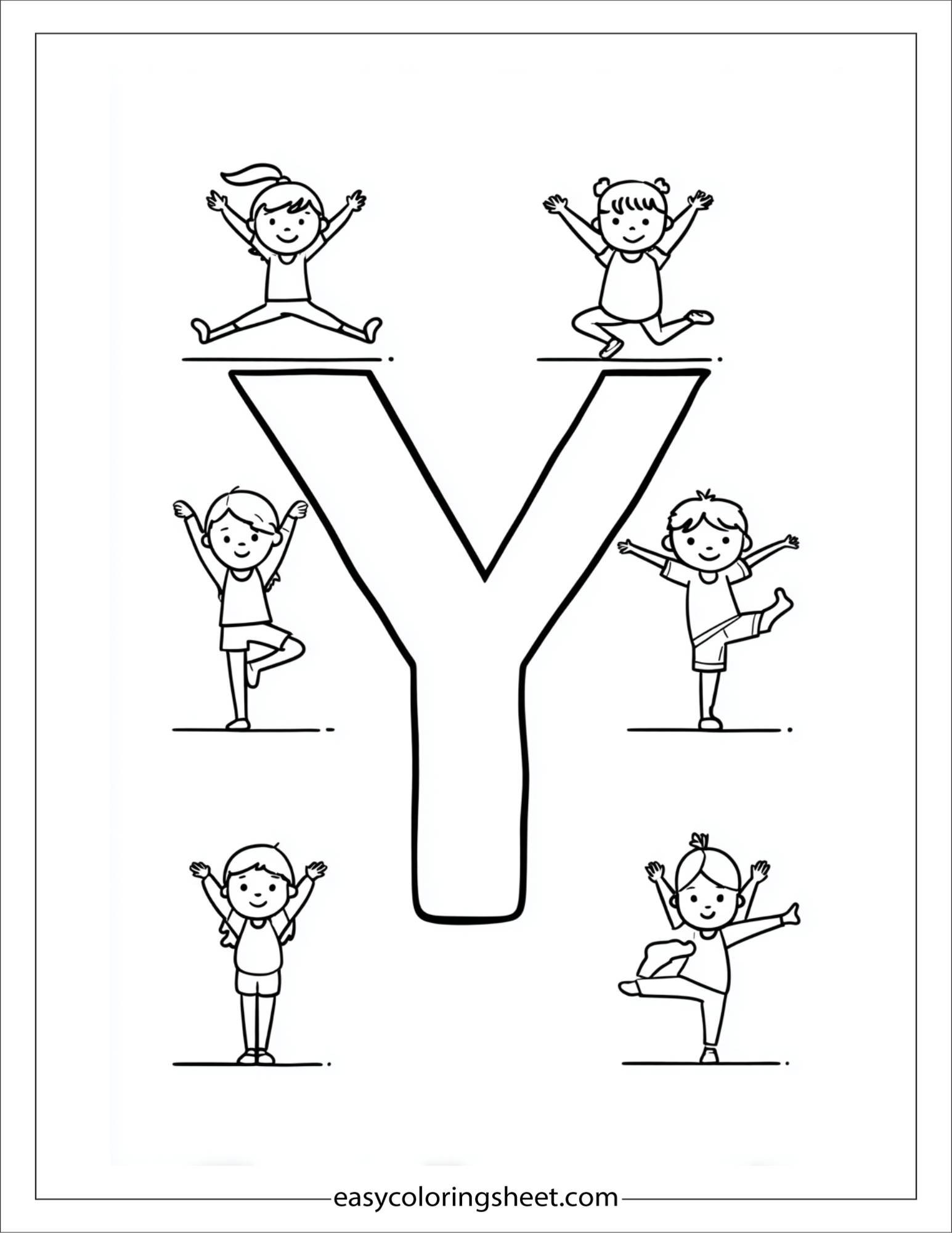 alphabet Y yoga kids coloring page