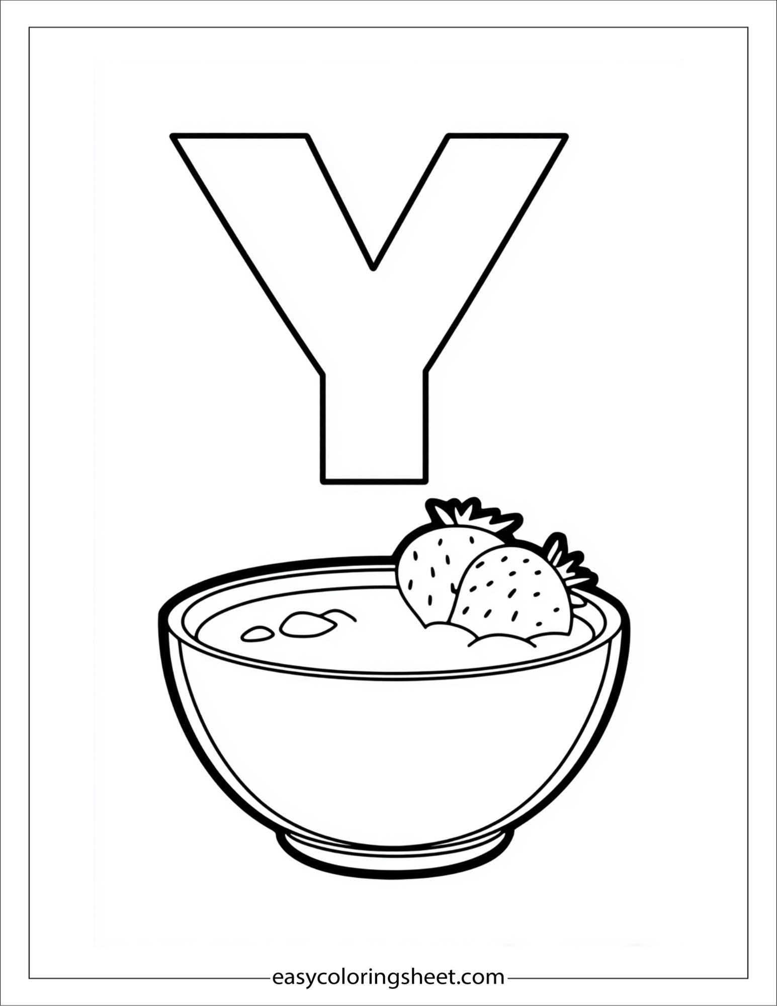 alphabet Y yogurt fruit coloring page