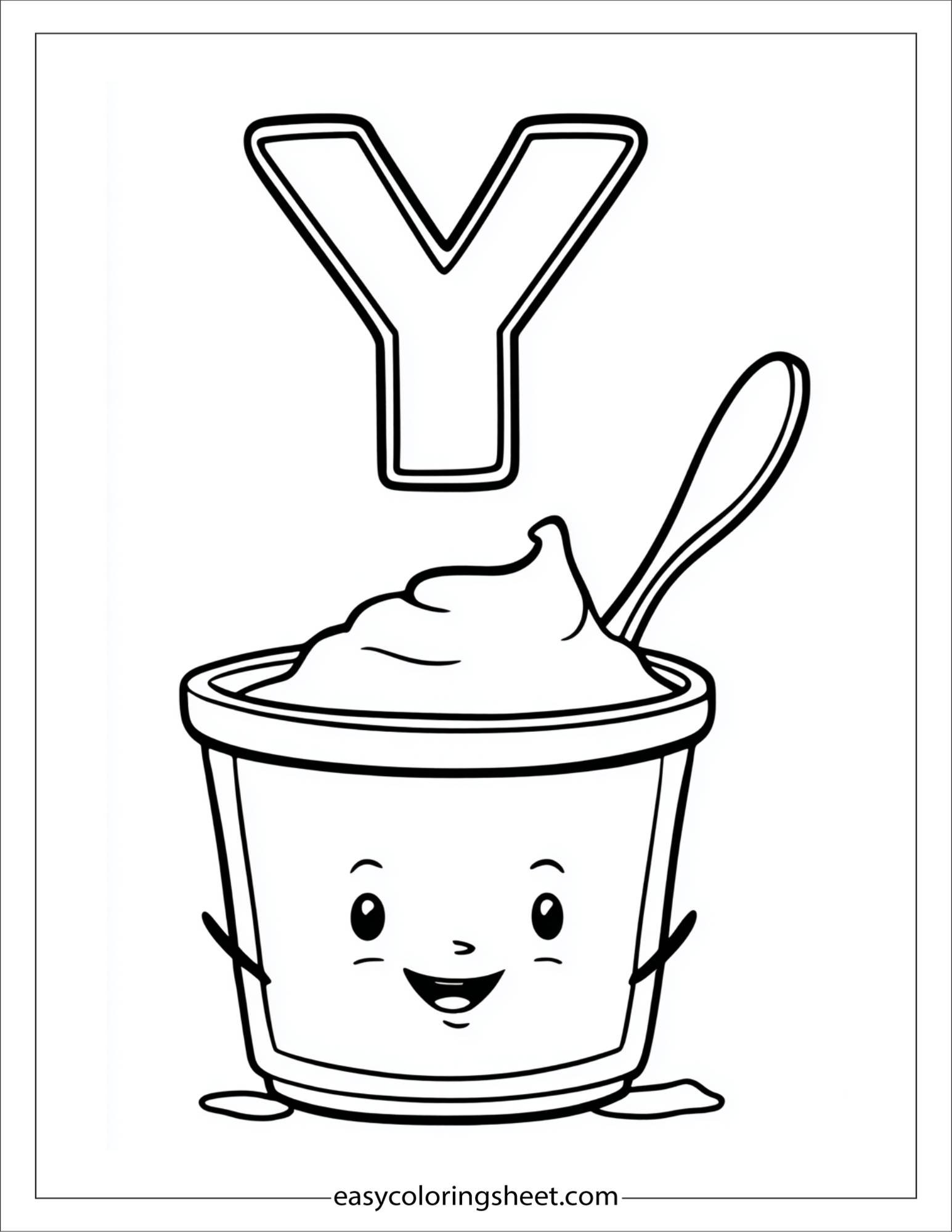 alphabet Y yogurt spoon coloring page
