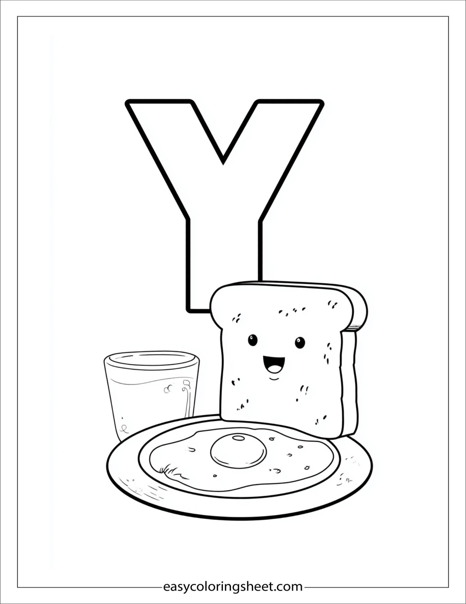 alphabet Y yolk breakfast coloring page