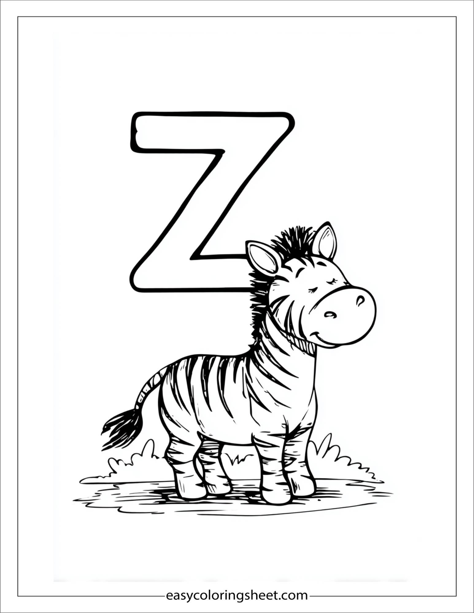 alphabet Z zebra coloring page
