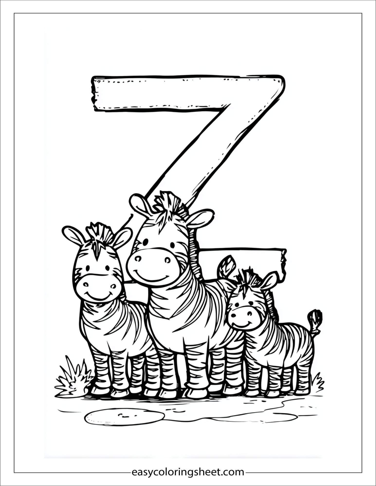 alphabet Z zebra family coloring page