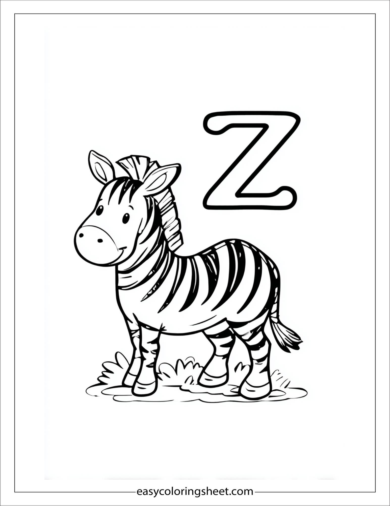 alphabet Z zebra stripes coloring page