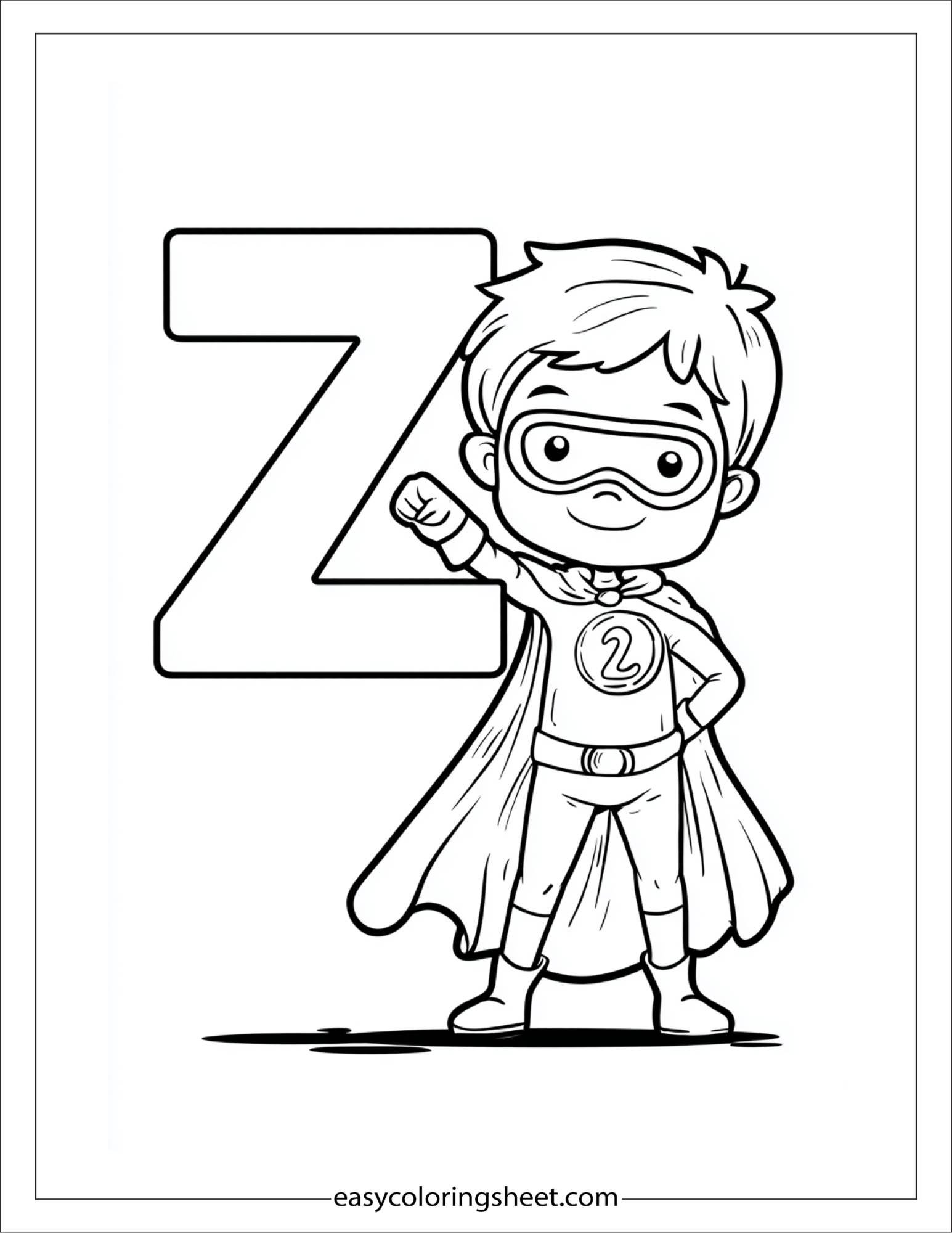 alphabet Z zero hero coloring page