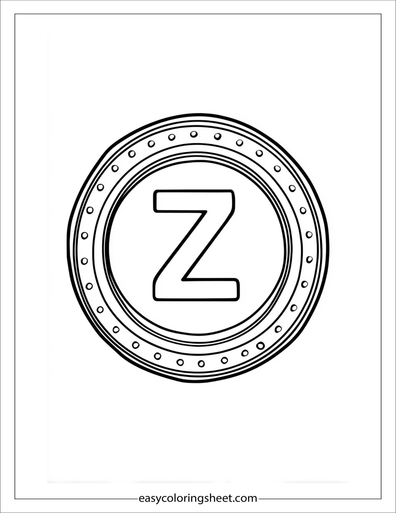alphabet Z zero medal coloring page