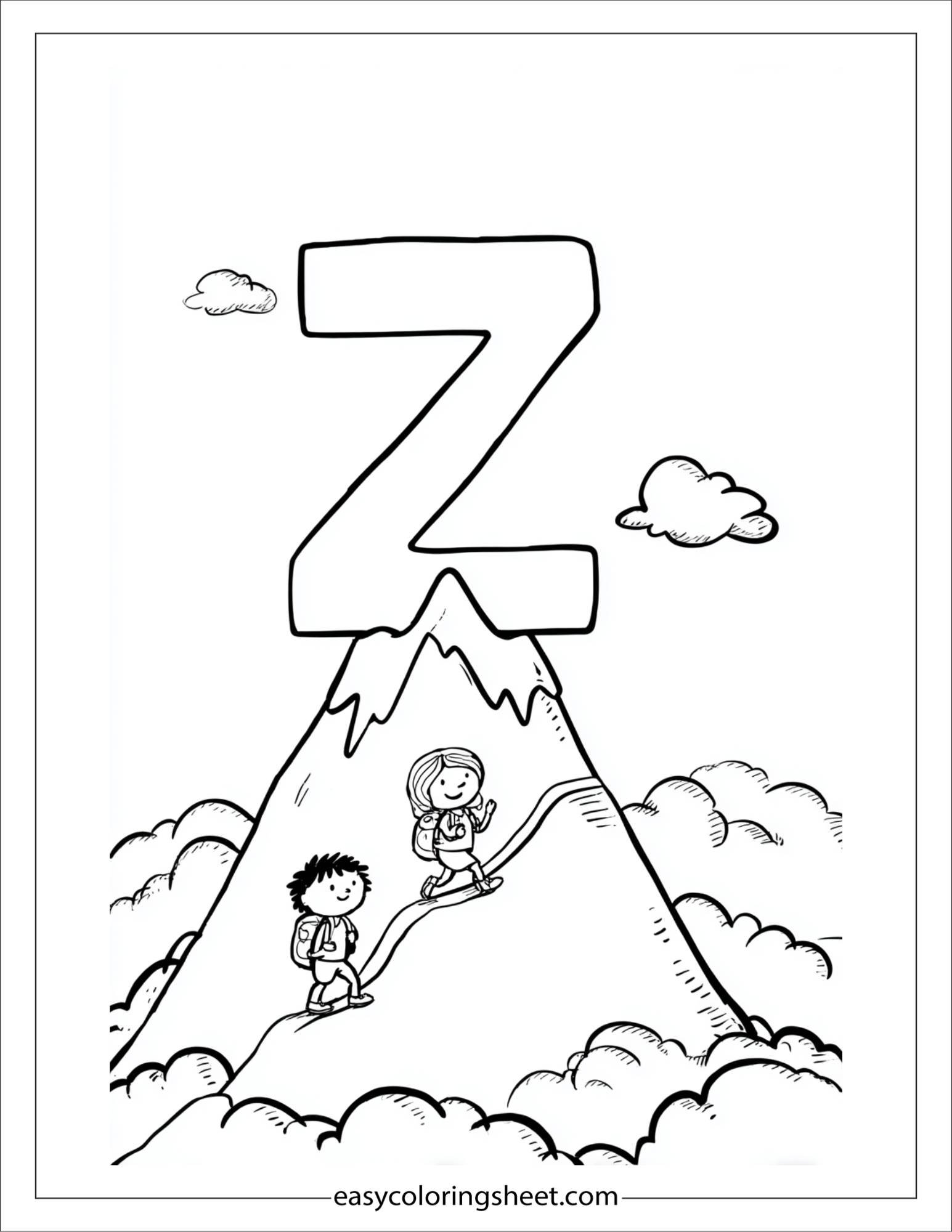 alphabet Z zigzag mountain coloring page