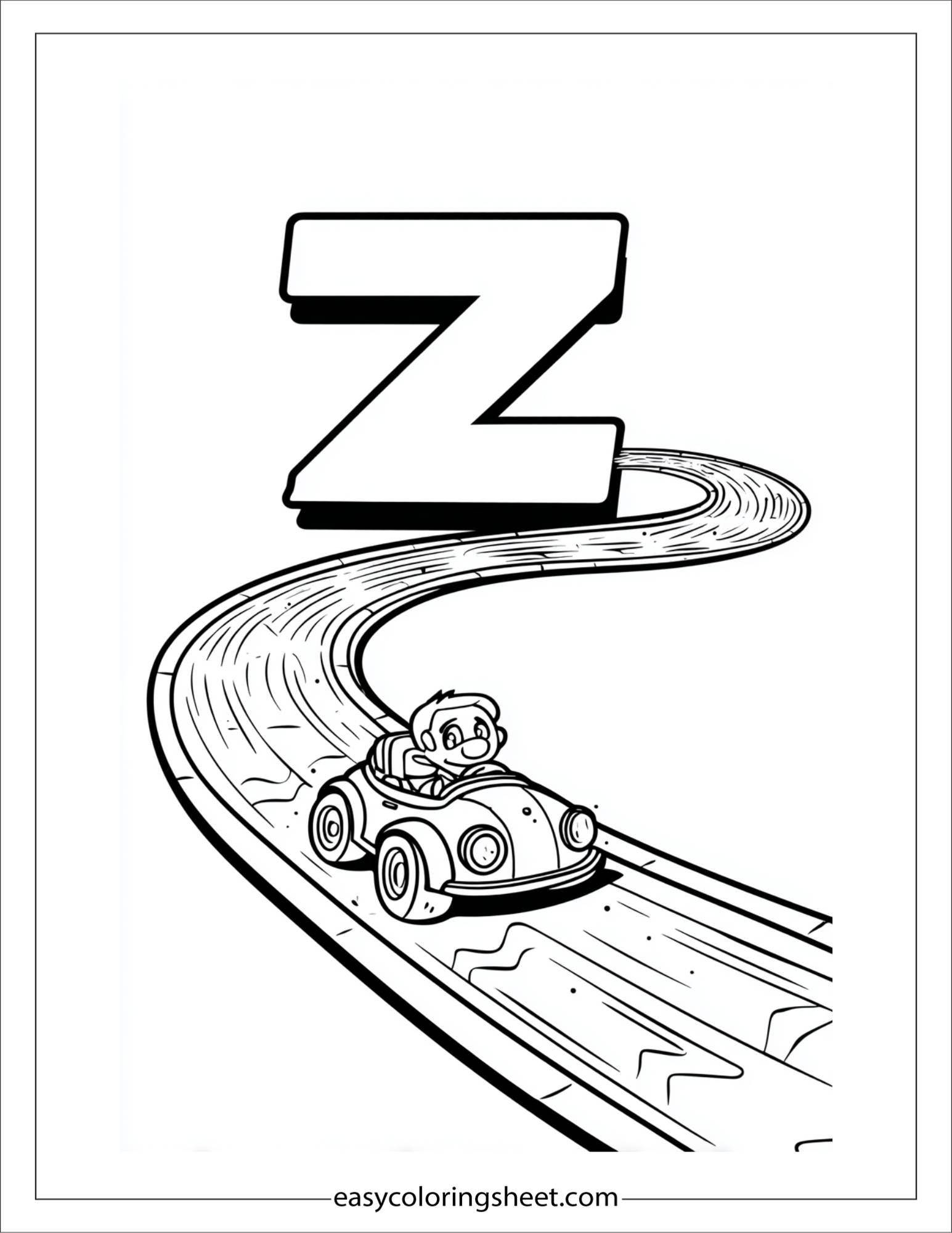 alphabet Z zigzag race track coloring page