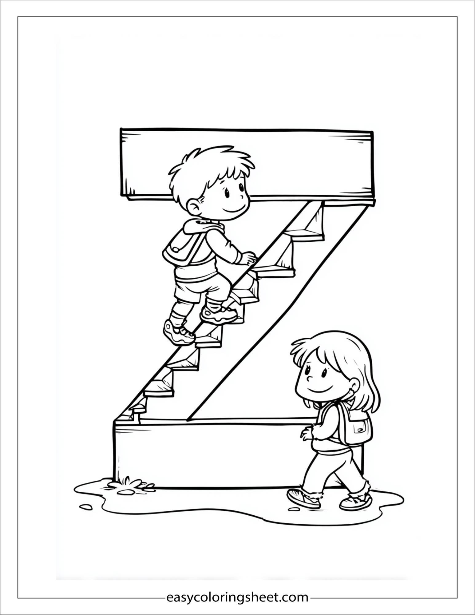 alphabet Z zigzag stairs coloring page