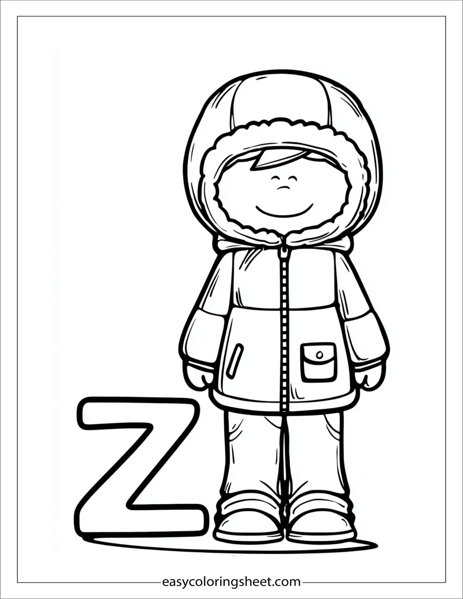 alphabet Z zipper jacket pocket coloring page