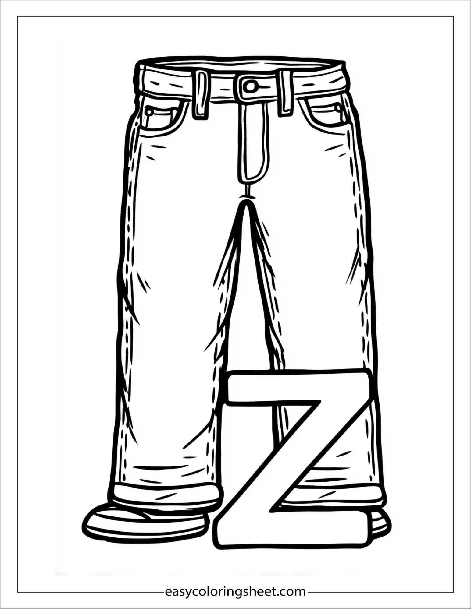 alphabet Z zipper jeans coloring page