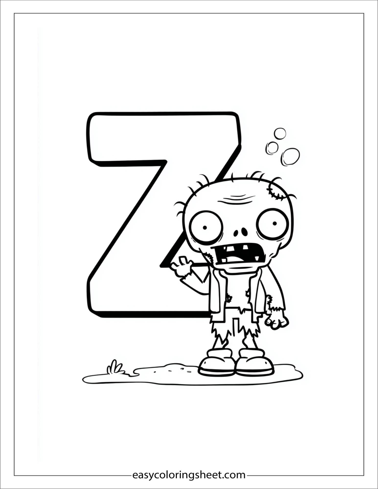 alphabet Z zombie cute coloring page