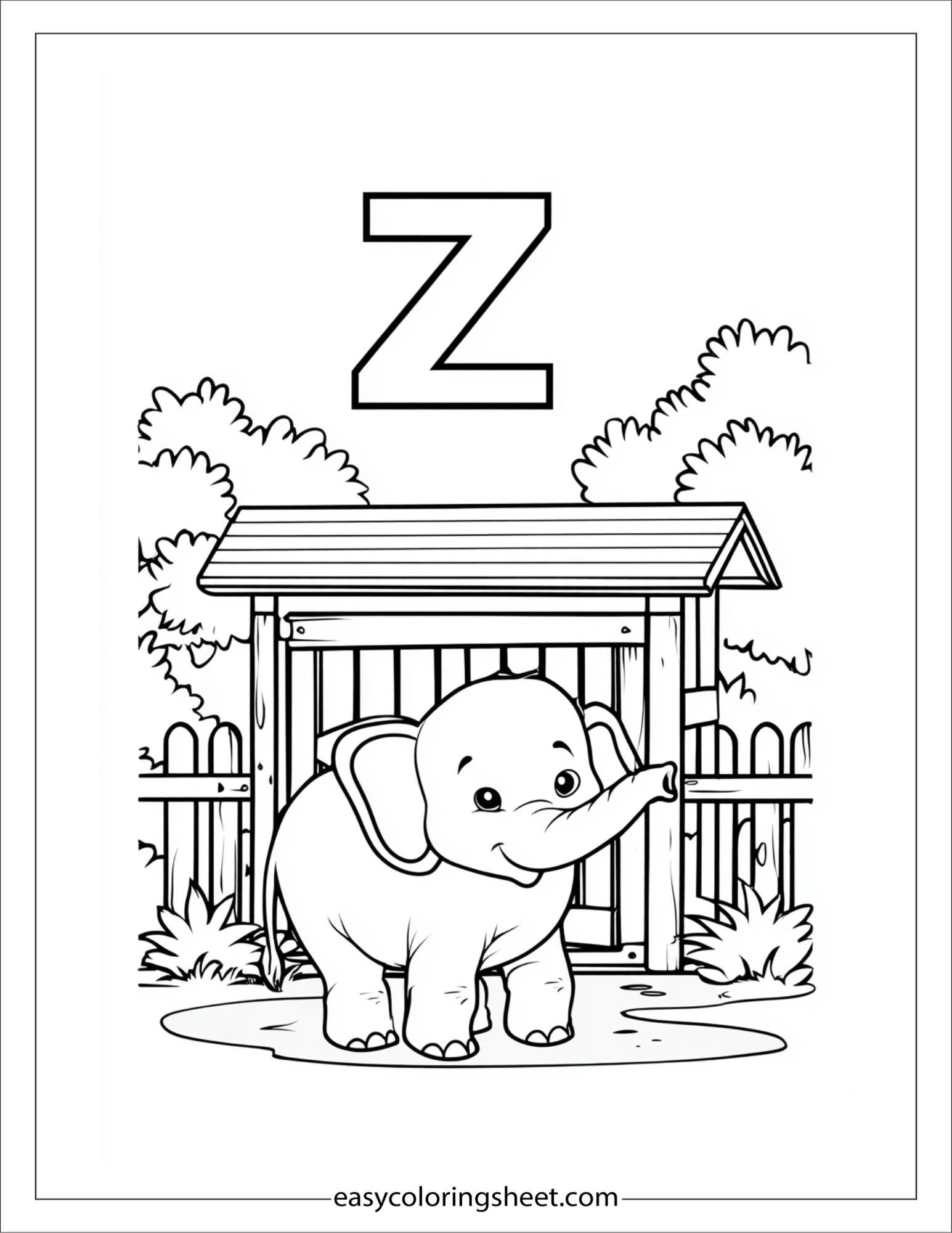 alphabet Z zoo elephant coloring page
