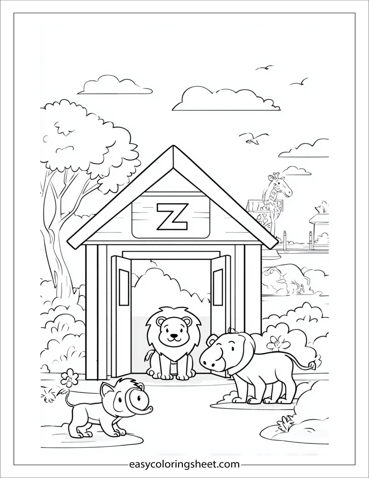 alphabet Z zoo gate coloring page