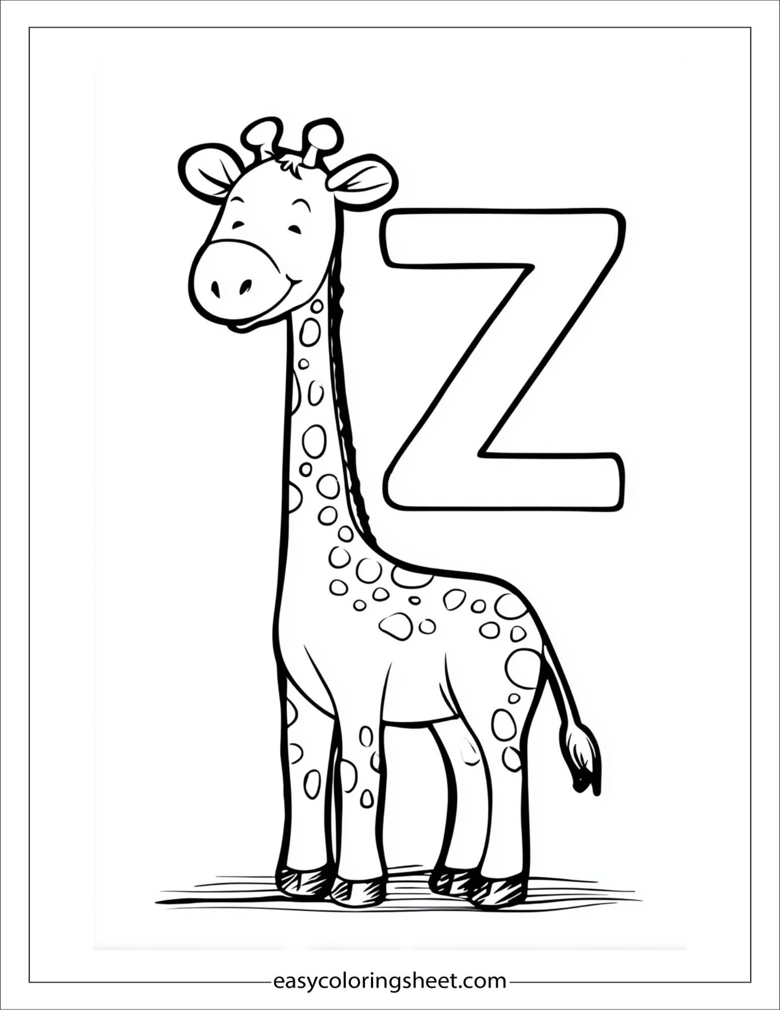alphabet Z zoo giraffe coloring page