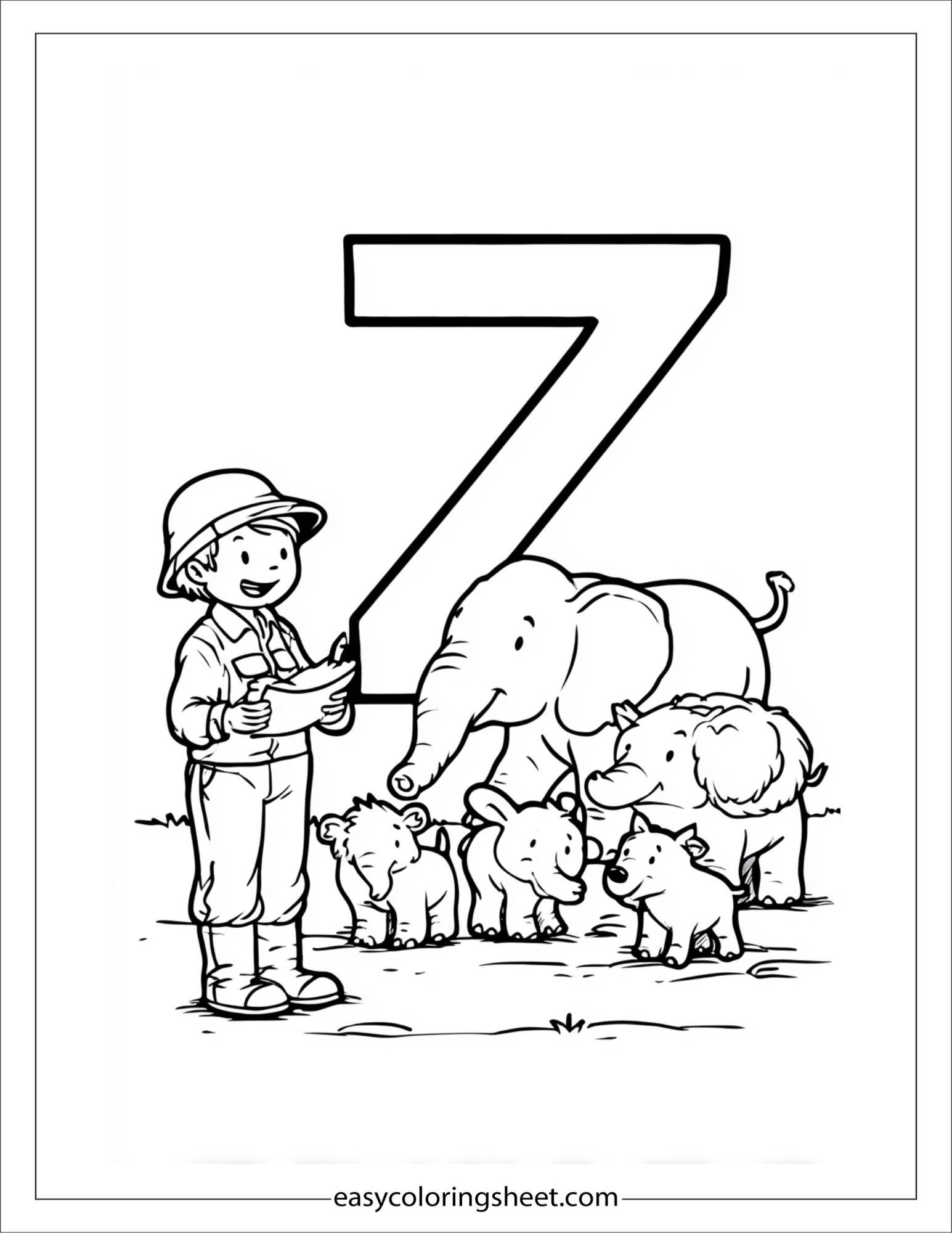 alphabet Z zoo keeper coloring page