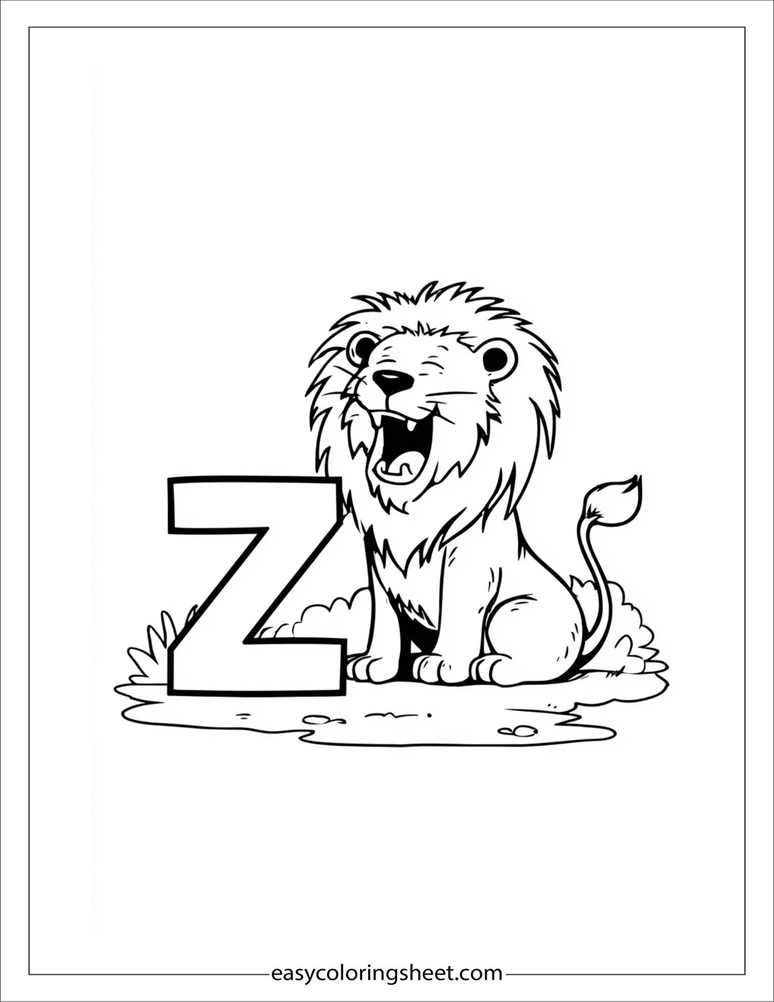 alphabet Z zoo lion coloring page