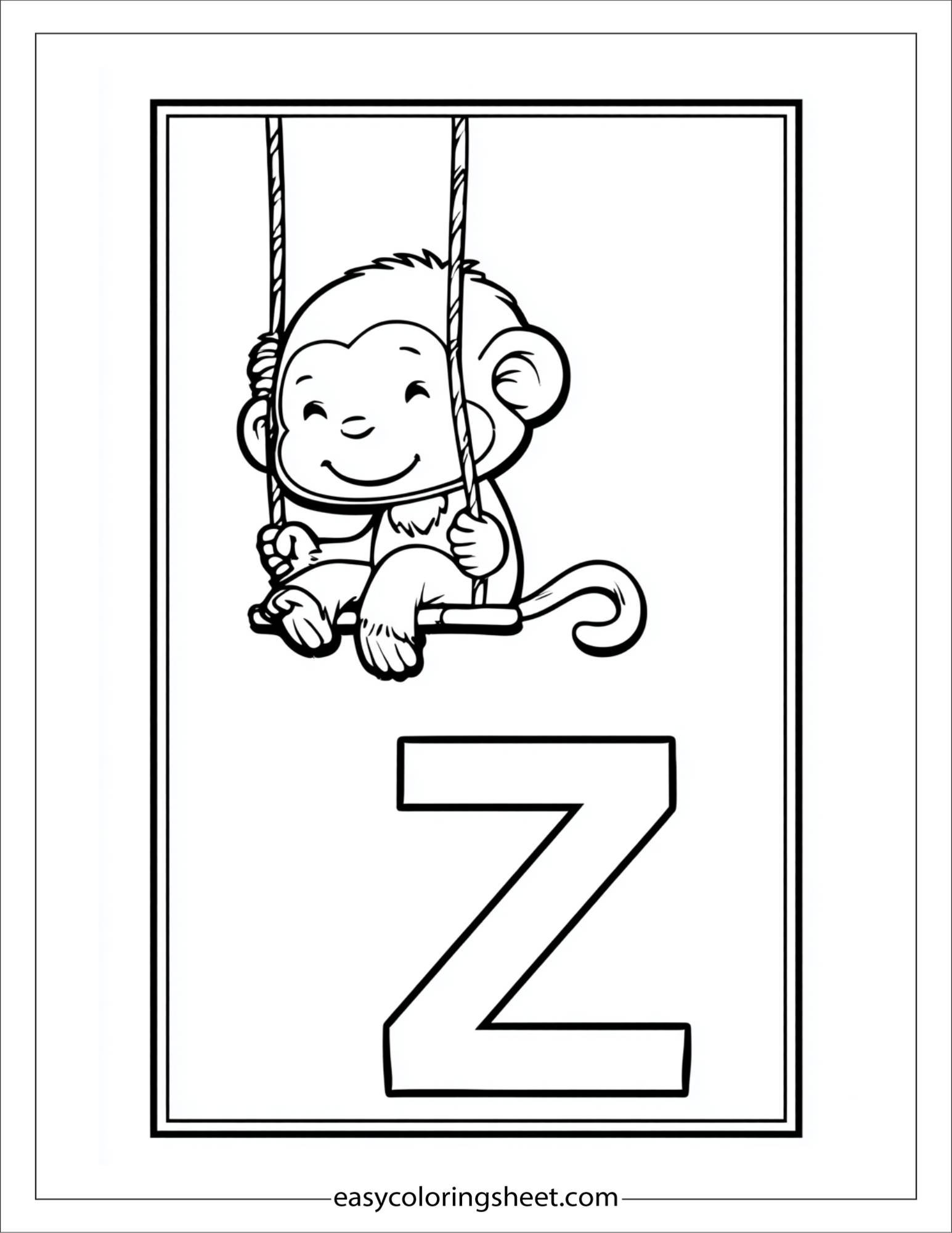 alphabet Z zoo monkey coloring page