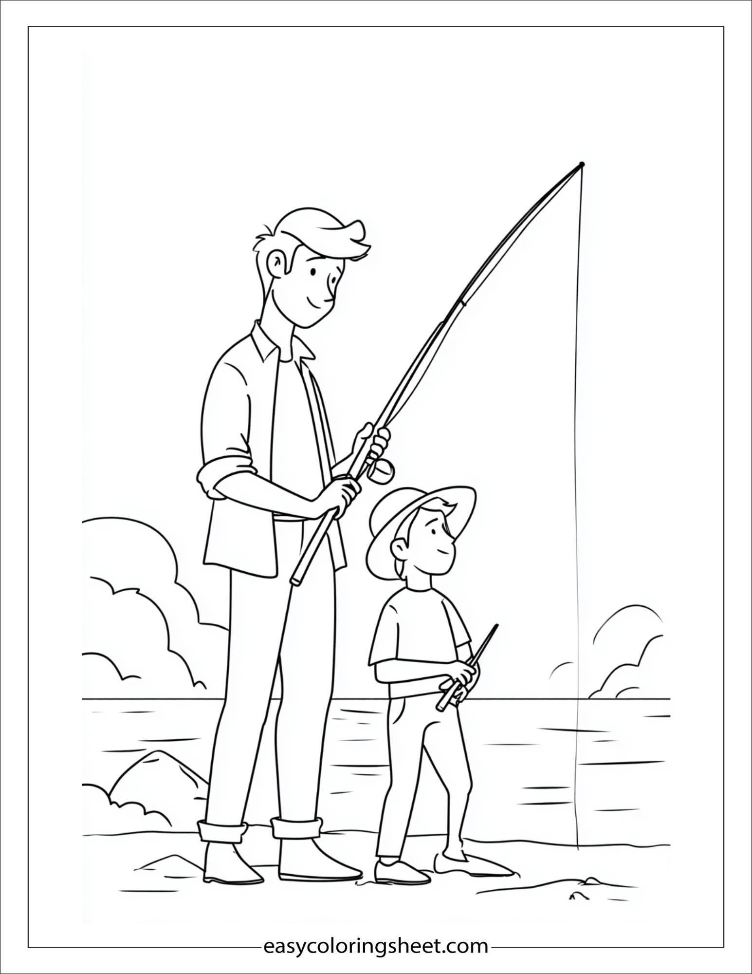 june father and child fishing