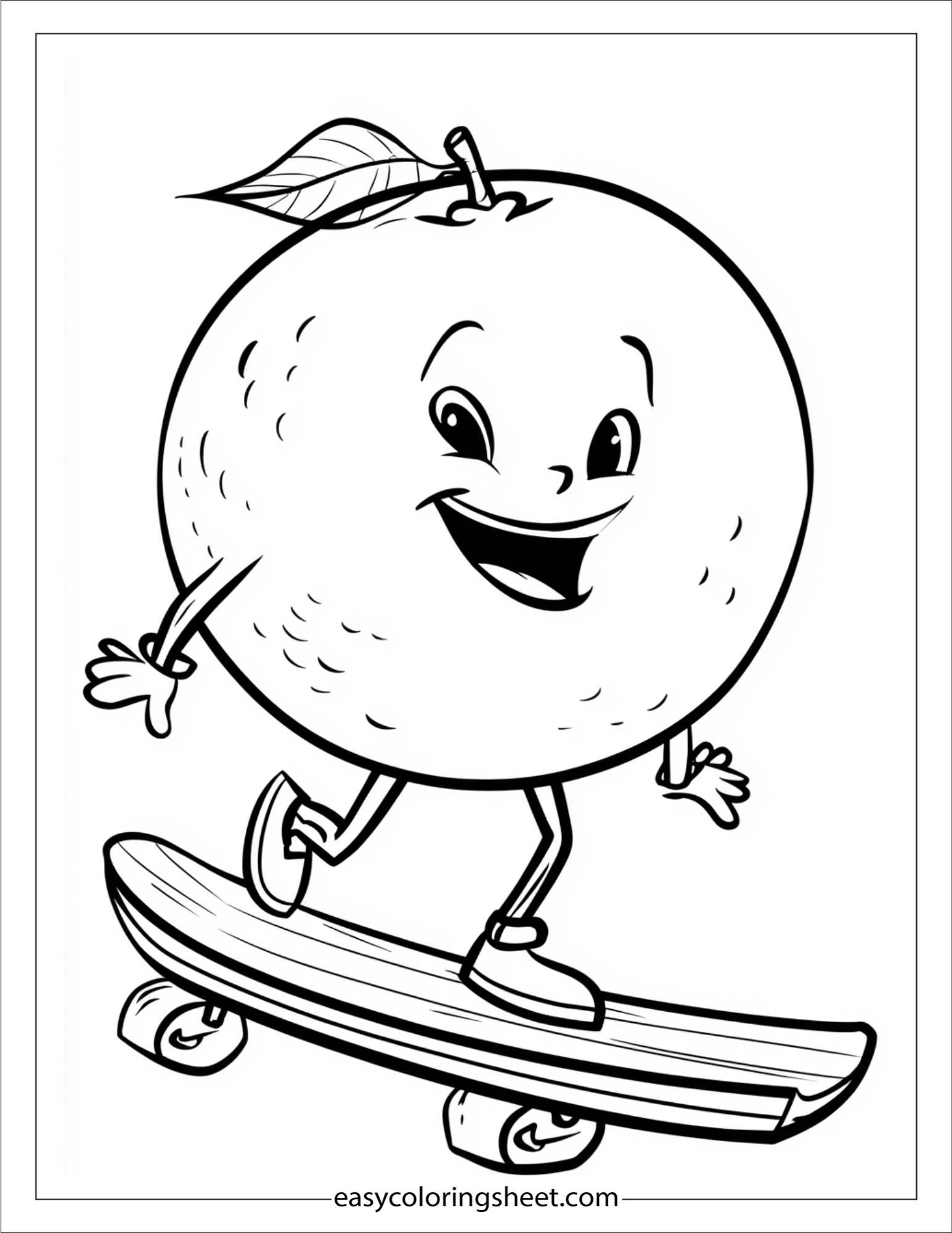 orange fruit riding a skateboard
